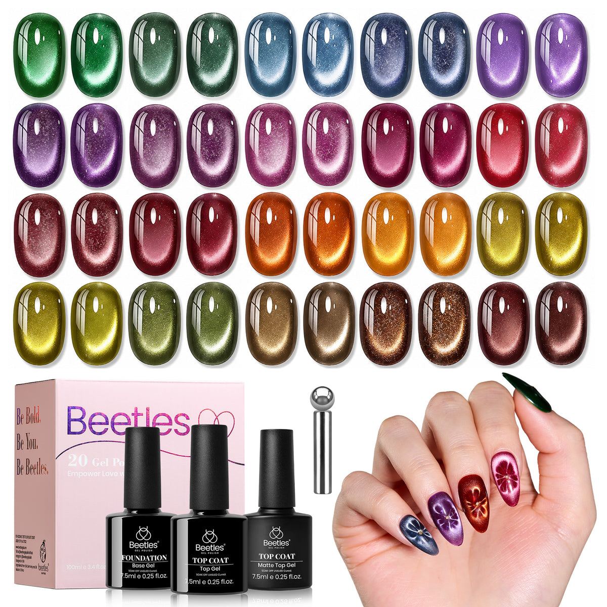Beetles Pastoral Whisper 20 Colors Cat Eye Gel Magnetic Fall Gel Polish Kit Halloween Nails