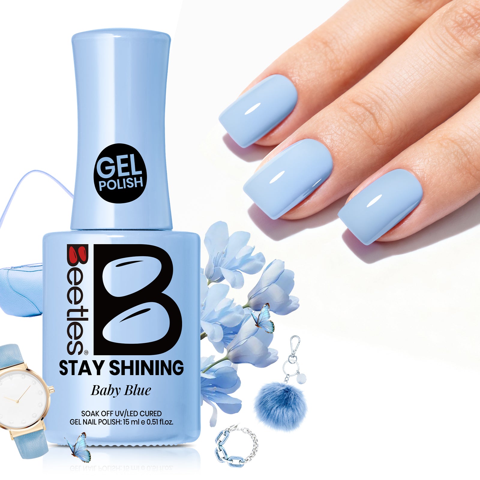 Beetles Stay Shining Collection Salon-Quality Gel Polish - 15ml of Baby Blue
