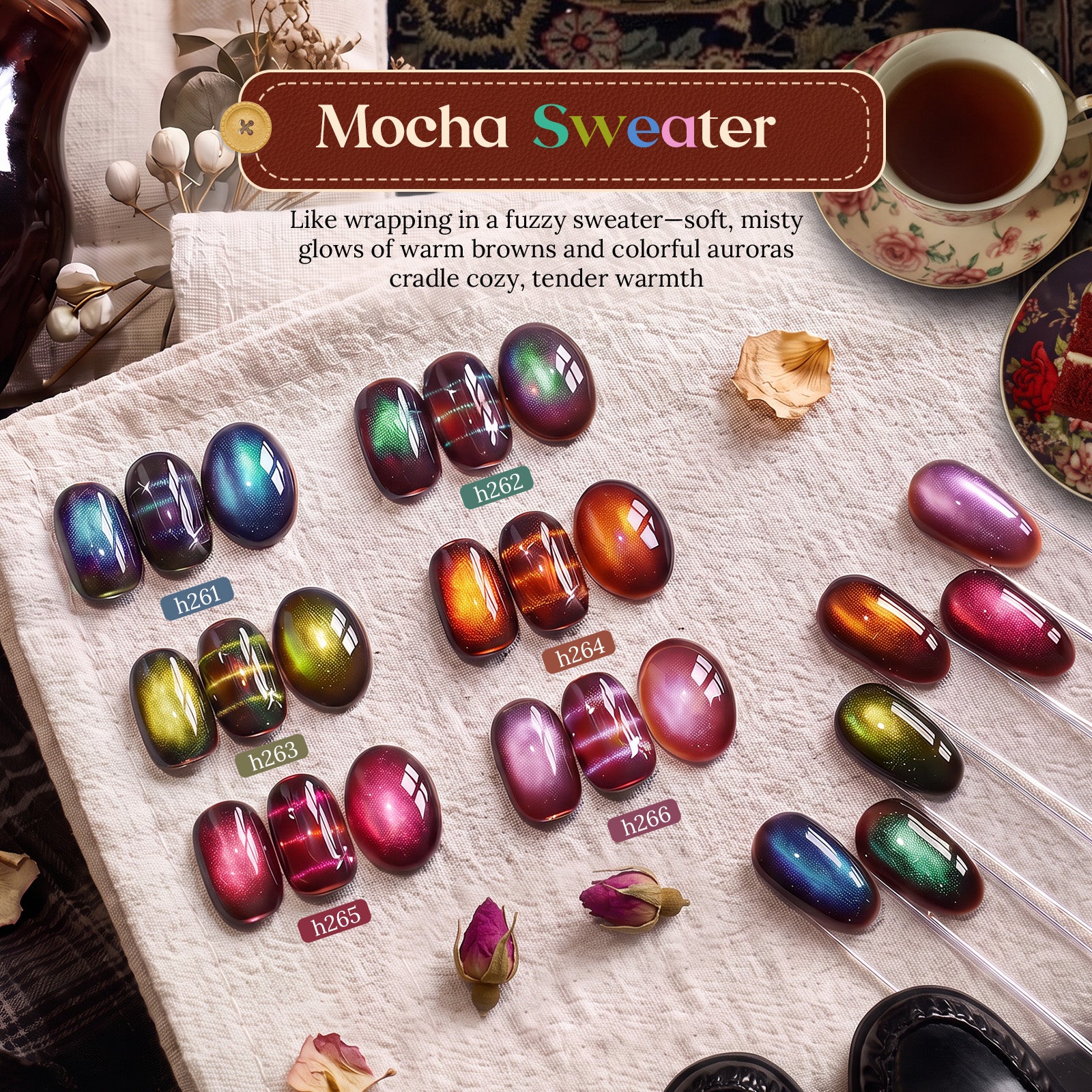 Beetles Fall Nails Season - Mocha Sweater 6 Colors Cat Eye Gel Polish Set Fall Winter Nails 9ML