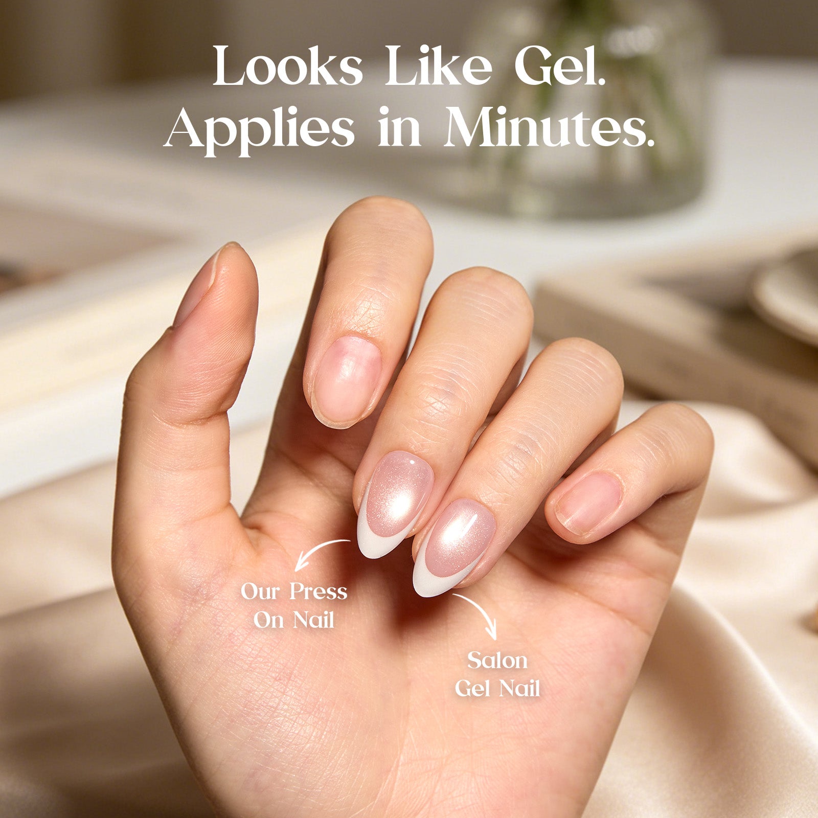 Beetles Stay Shining Glassy Blush French Press On Nails Short Almond 32Pcs