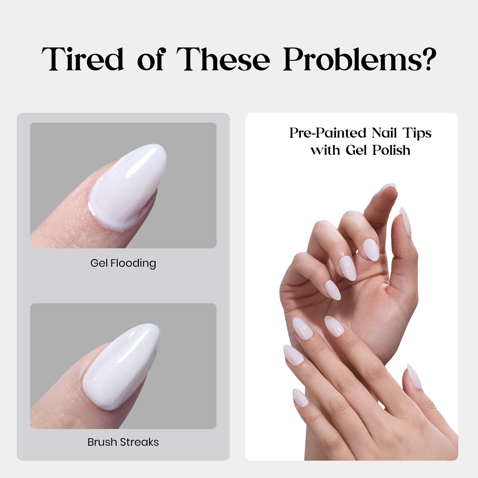 Beetles Natural Milky Nail Tips - Milky White Short Almond 16 sizes*5