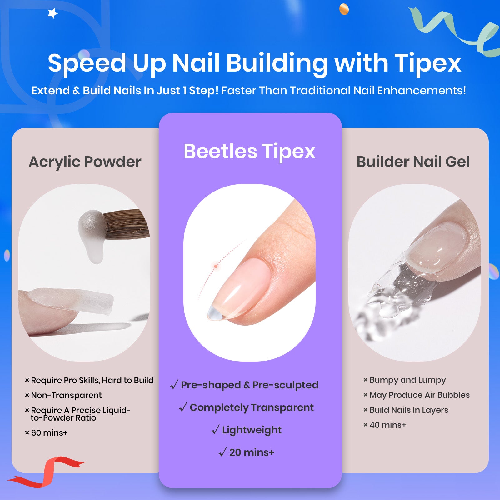 Beetles Pro Tipex Instant Apex Nail Tips, Short Almond 512pcs, Thicker Strong Acrylic Tips for DIY Salon-look Extensions