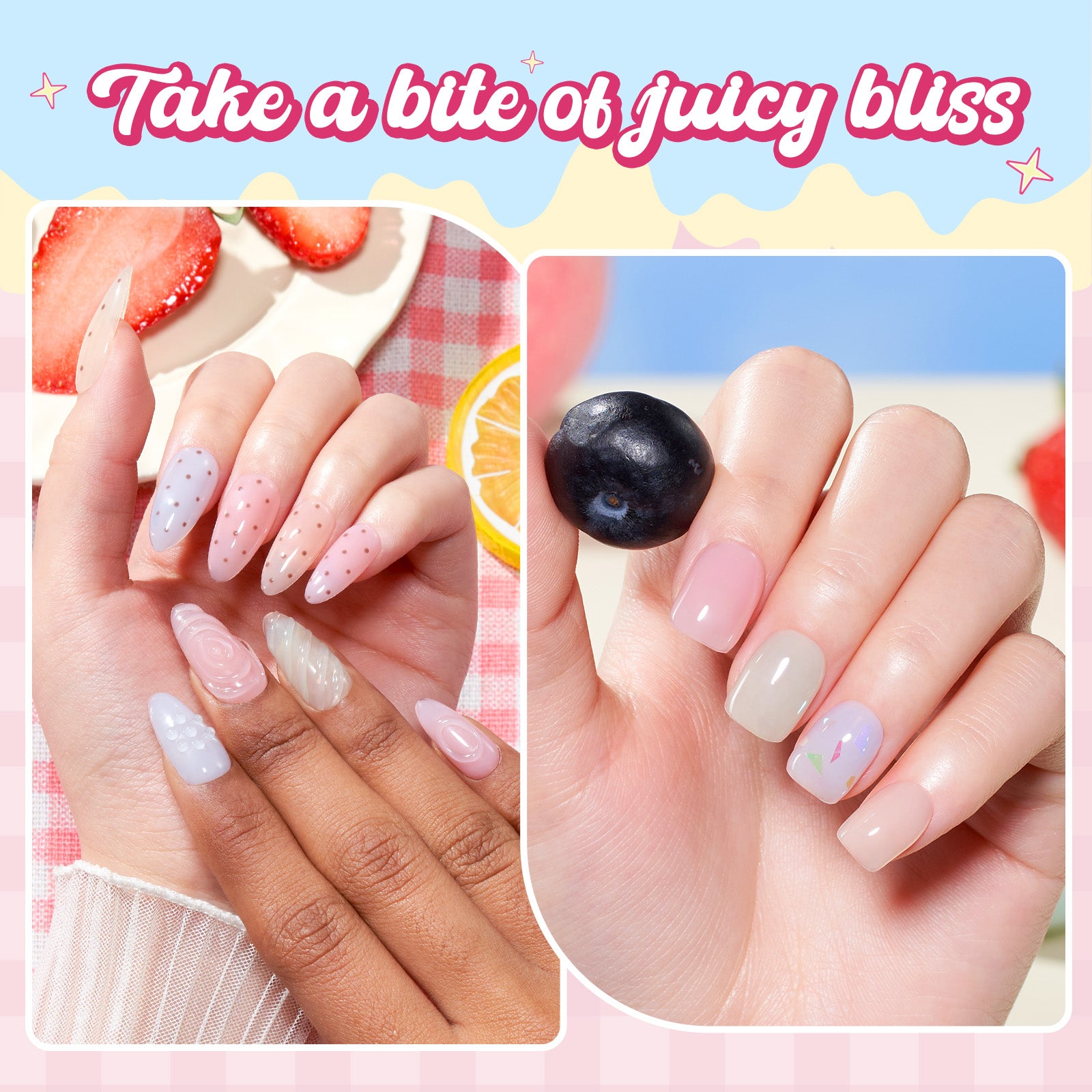 Beetles Builder Gel Nail Kit,Juicy Tint 6 Colors Jelly Pink Nude Builder Gels Apex Thickening Extension Strengthen Weak Nails for Beginners DIY Salon,Spring Nails at Home,UV & LED Lamp Needed