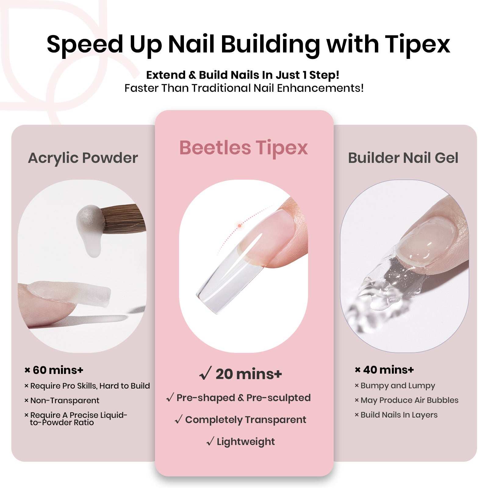 Beetles Pro Tipex Instant Apex Nail Tips, Long Square 512pcs, Thicker Strong Acrylic Tips for DIY Salon-look Extensions
