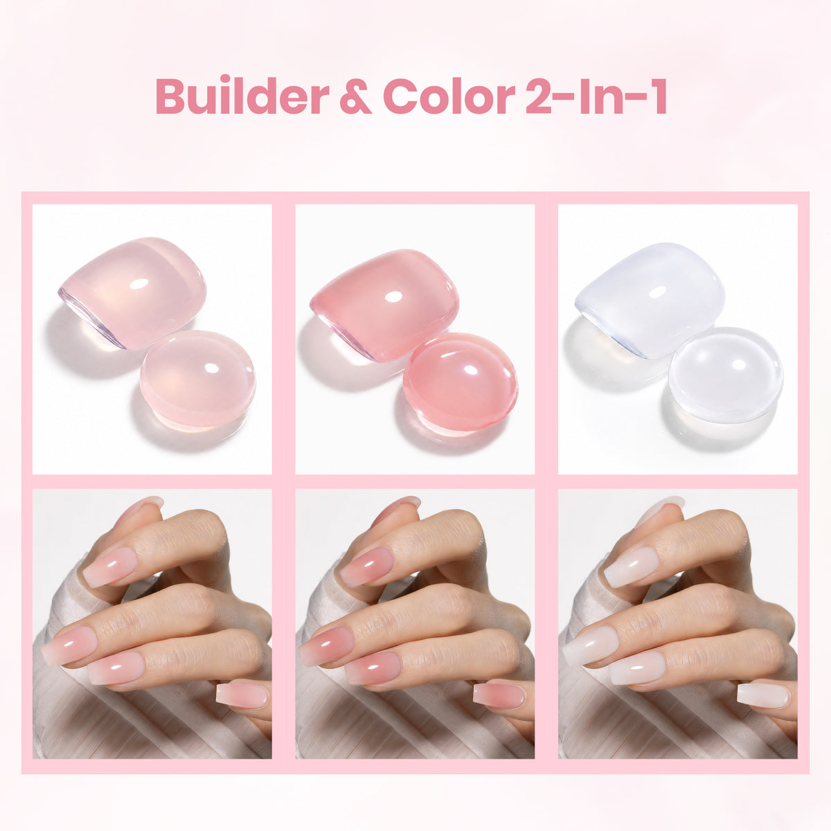 Beetles Builder Gel Kit HEMA FREE, 3 Colors & Nail Primer, Base Top Coat 8 in 1 Pink Milky White Builder, 3-IN-1 Protein Nail Primer for Thickening Building, Beginner DIY UV Nails, Lush Tint