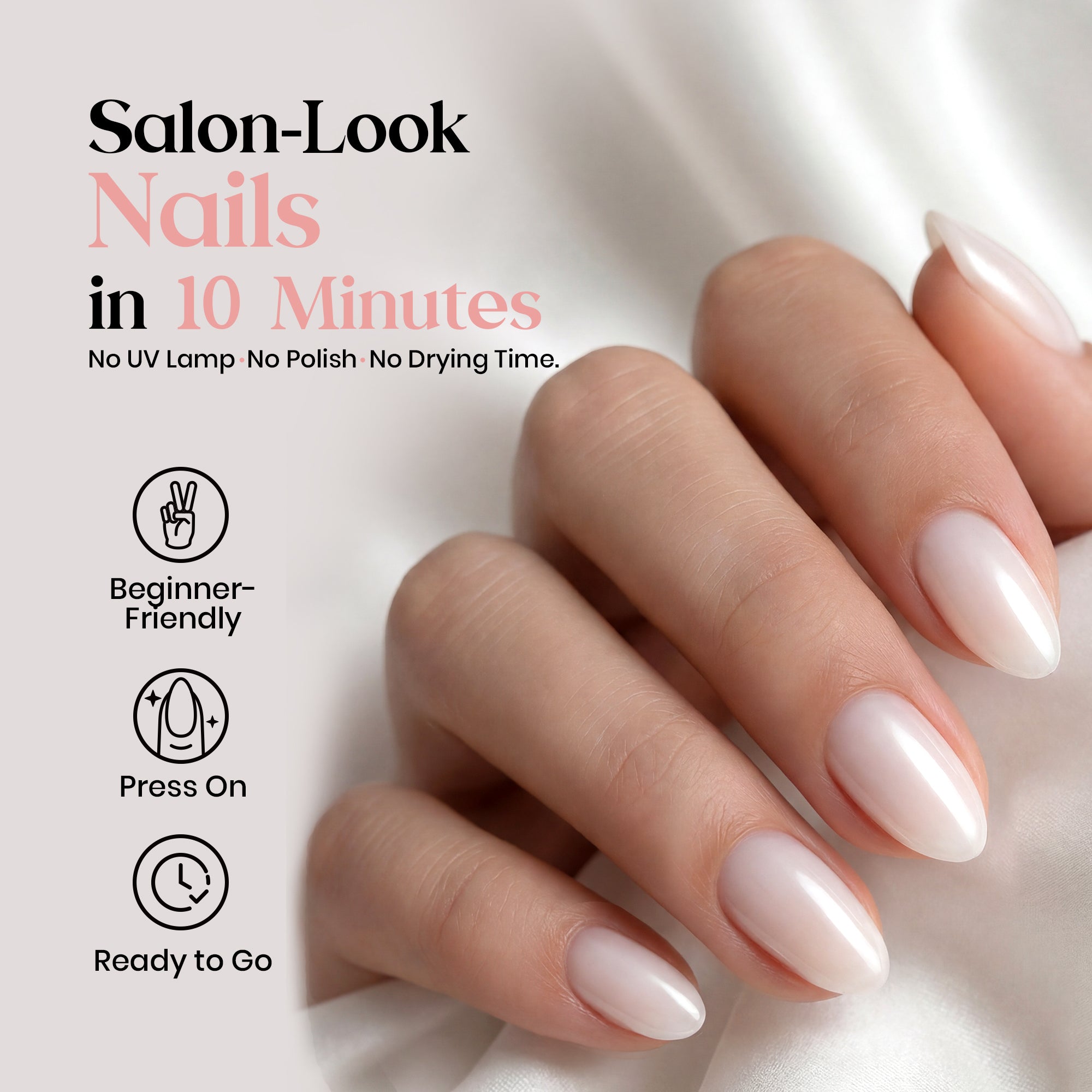 Beetles Stay Shining Milky White Press On Nails Short Almond