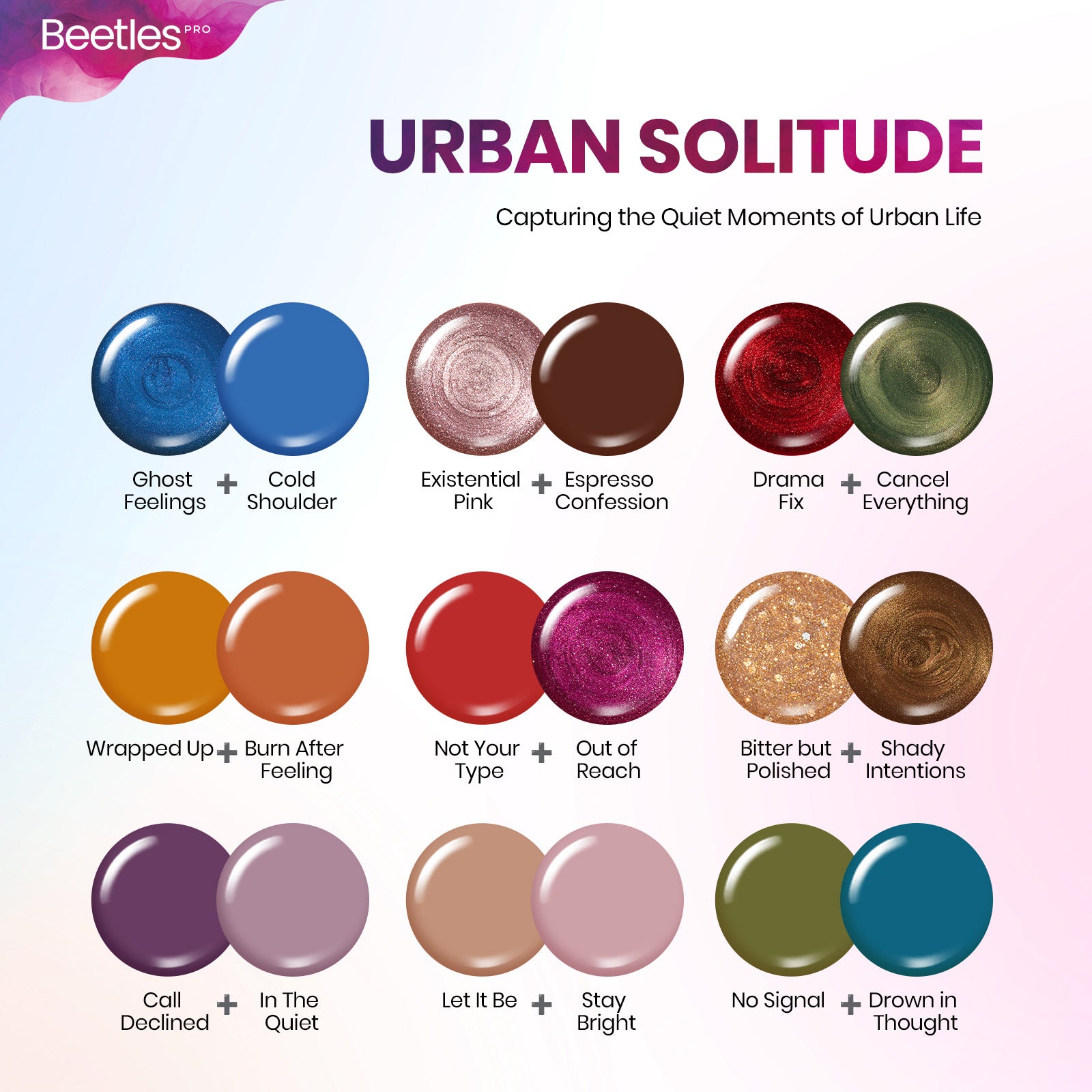 Beetles Pro Urban Solitude HEMA Free TPO Free 18 Colors Gel Nail Polish Set 15ml