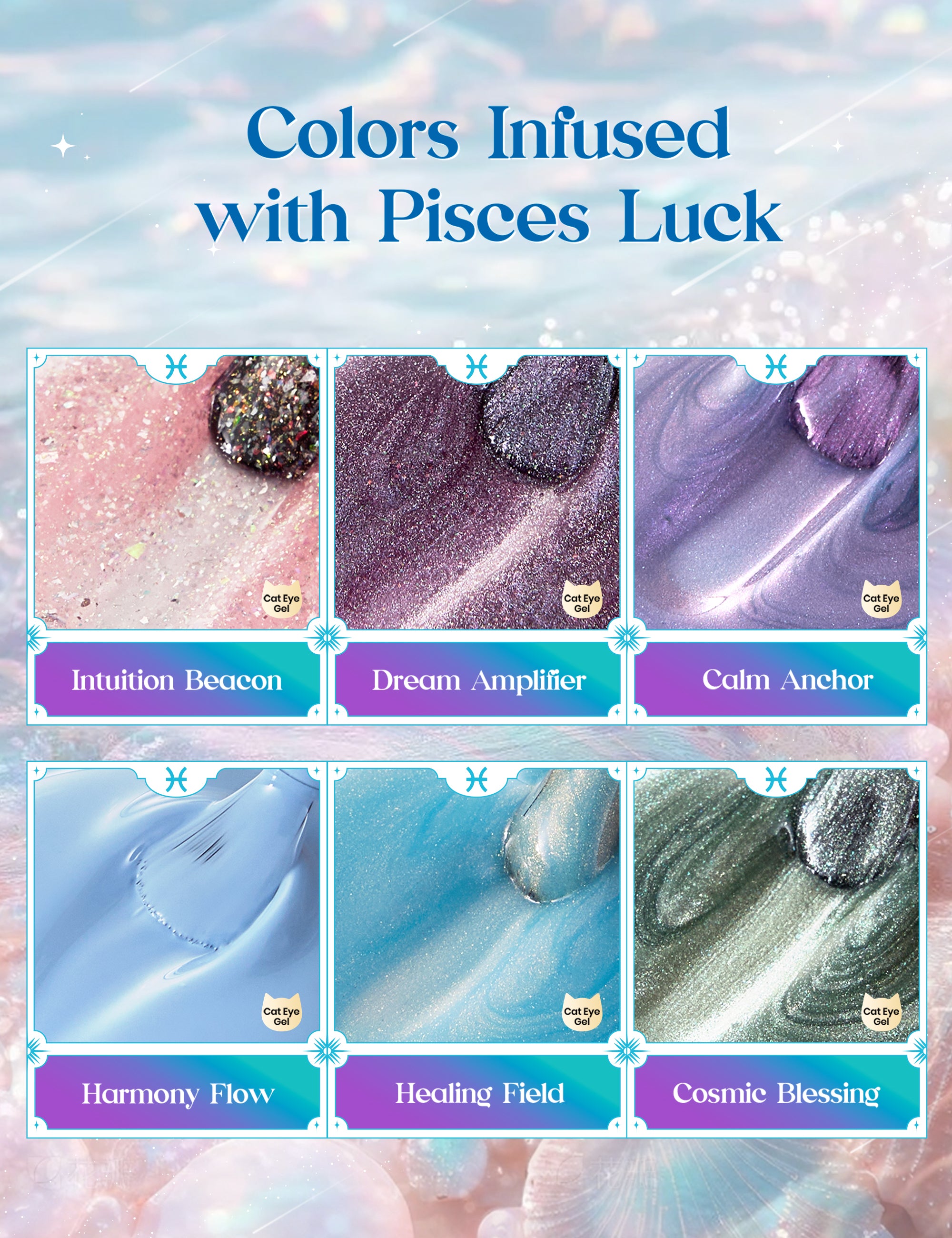 Beetles Stay Shining Pisces Fantasy HEMA Free TPO Free Summer Lucky Box, All-in-One Nail Art Set with Tools, Necklace Badge, Salon DIY Zodiac Gift for Women