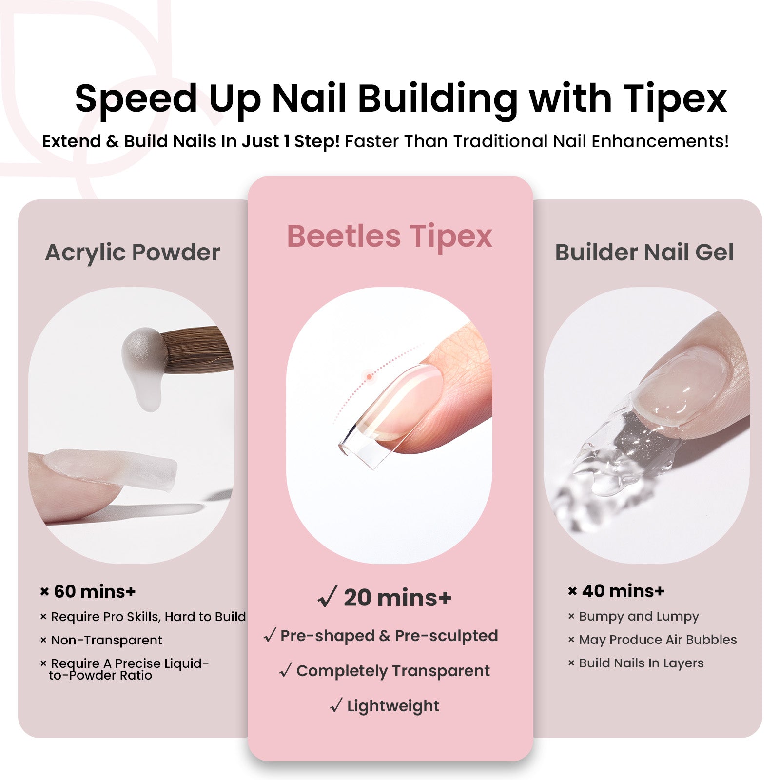 Beetles Pro Tipex Instant Apex Nail Tips, Short Square 512pcs, Thicker Strong Acrylic Tips for DIY Salon-look Extensions