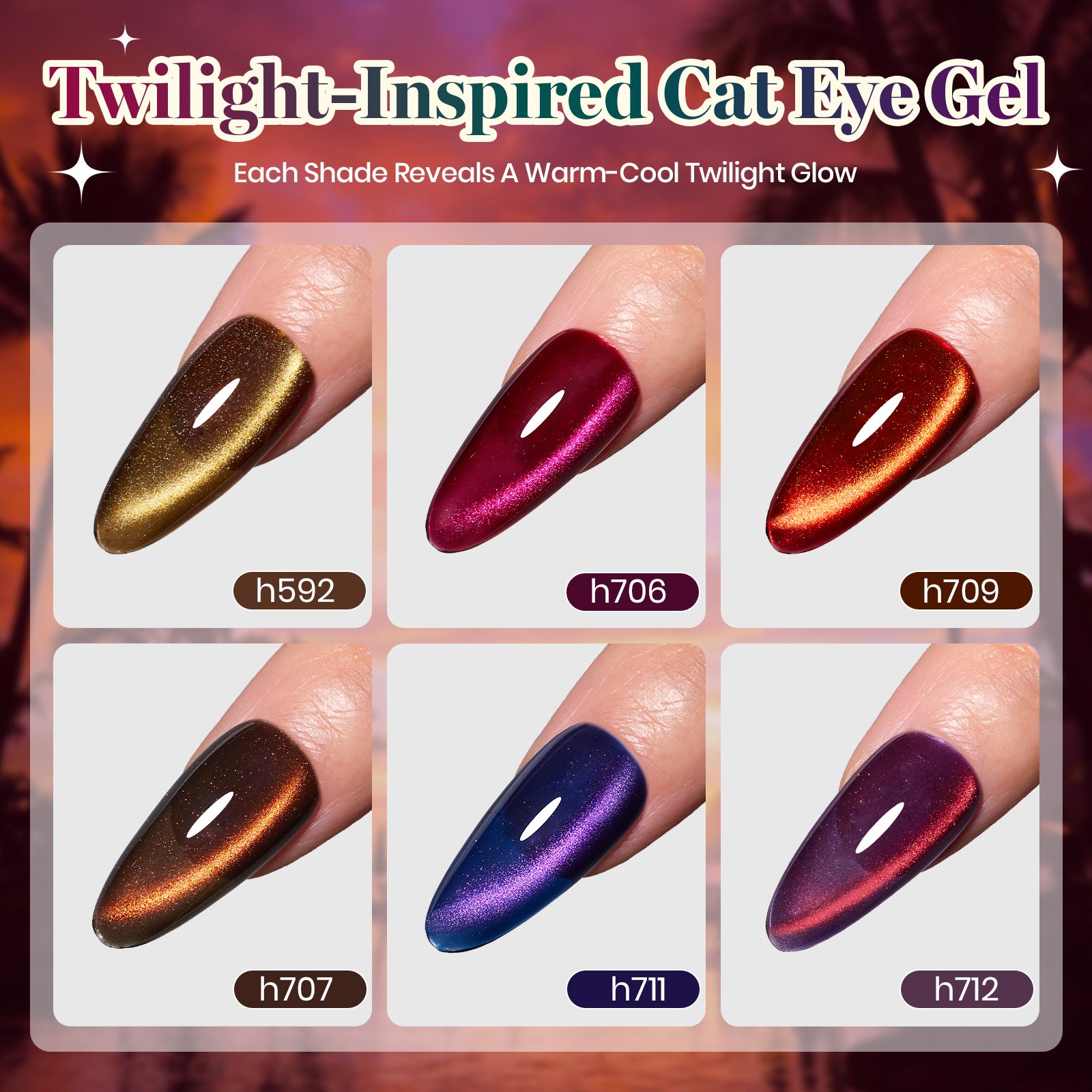Beetles Dusk Radiance 6 Colors Iridescent Cat Eye Gel Polish 7.5ml Set Halloween Nails