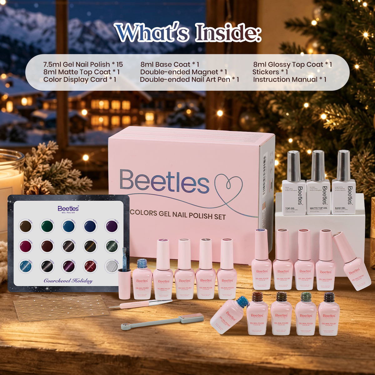 Beetles Courchevel Holiday Fall & Winter Nails 15 Colors Gel Nail Polish Set with Cat Eye Colors Halloween Nails