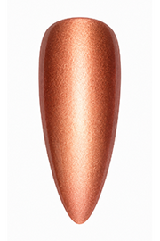 Apply 2–3 layers of #Ne901 (a copper cat--eye gel nail polish), and use a magnet to draw out the wide cat-eye effect. Once satisfied, cure under the lamp for 60 seconds.