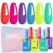 Beetles Hema Free Gel Nail Polish Set 6 Colors Neon Hot Pink Orange Yellow Blue Purple Green Gel Polish Kit Soak Off Uv LED Nail Lamp 15ml DIY Home Manicure Salon Gift for Women Neon Bubbles