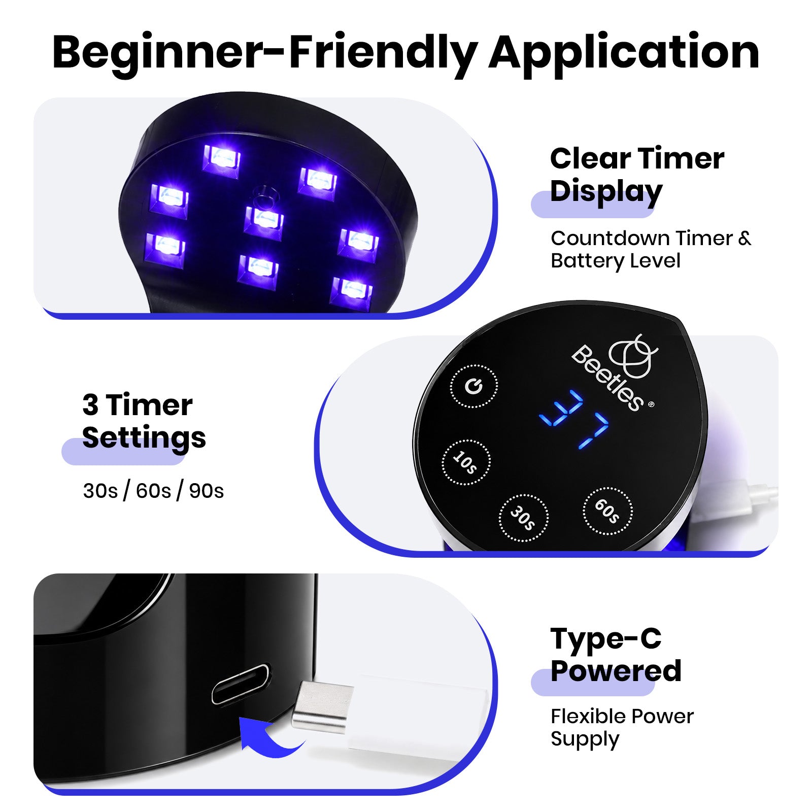 Beetles Mini UV LED Nail Lamp - Flash Curing Gel Nail Light with Smart Sensor