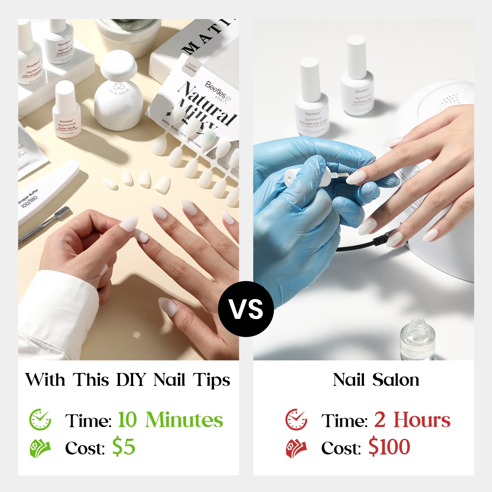 Beetles Stay Shining Milky White Press on Nails Short Almond