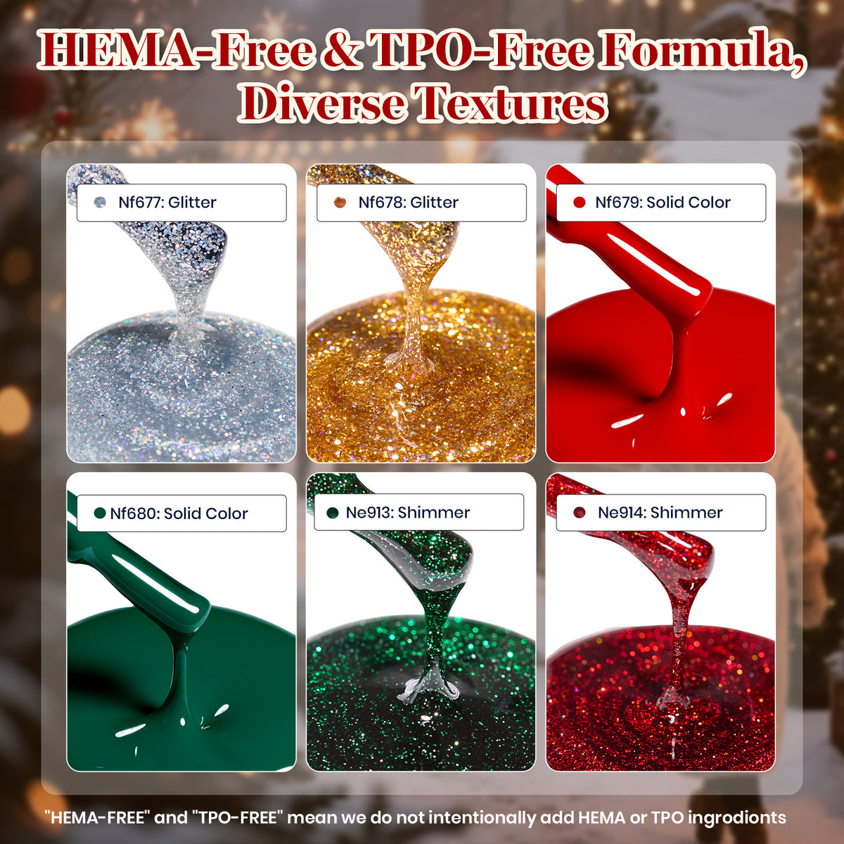 Beetles Holiday-Harmony 6 Colors Christmas Nails HEMA Free TPO Free Glitter Gel Nail Polish Set