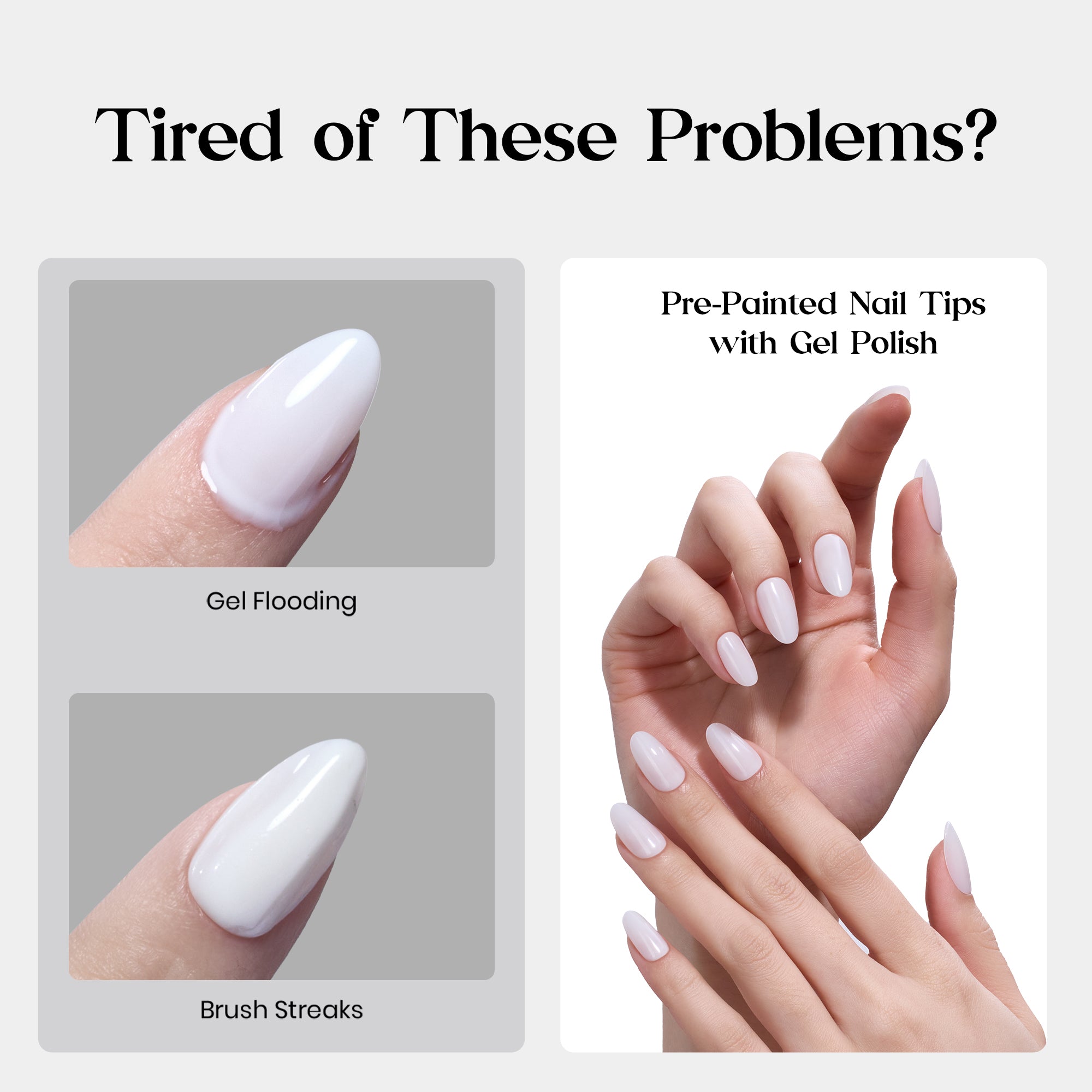 Beetles Natural Milky Nail Tips - Milky White Short Oval 16 sizes*5