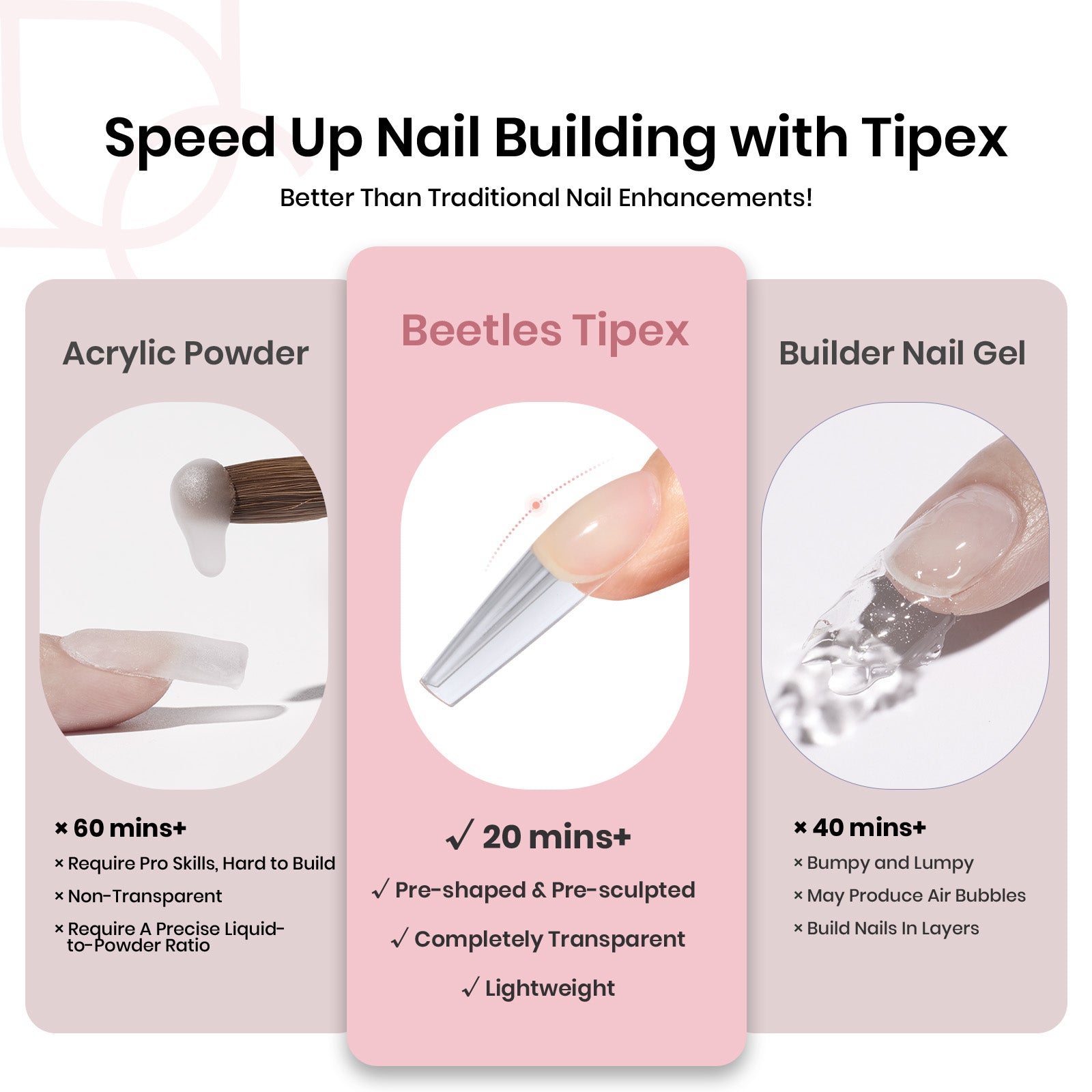 Beetles Pro Tipex Instant Apex Nail Tips, Long Coffin 512pcs, Thicker Strong Acrylic Tips for DIY Salon-look Extensions