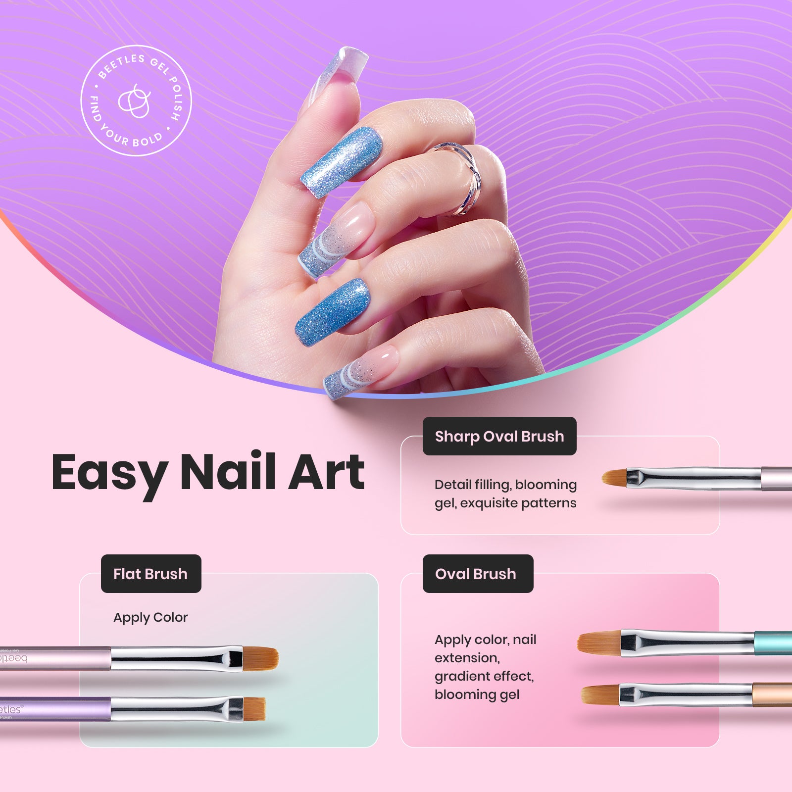 Beetles Pro 6 Pcs Double-Ended Nail Art Brush Set