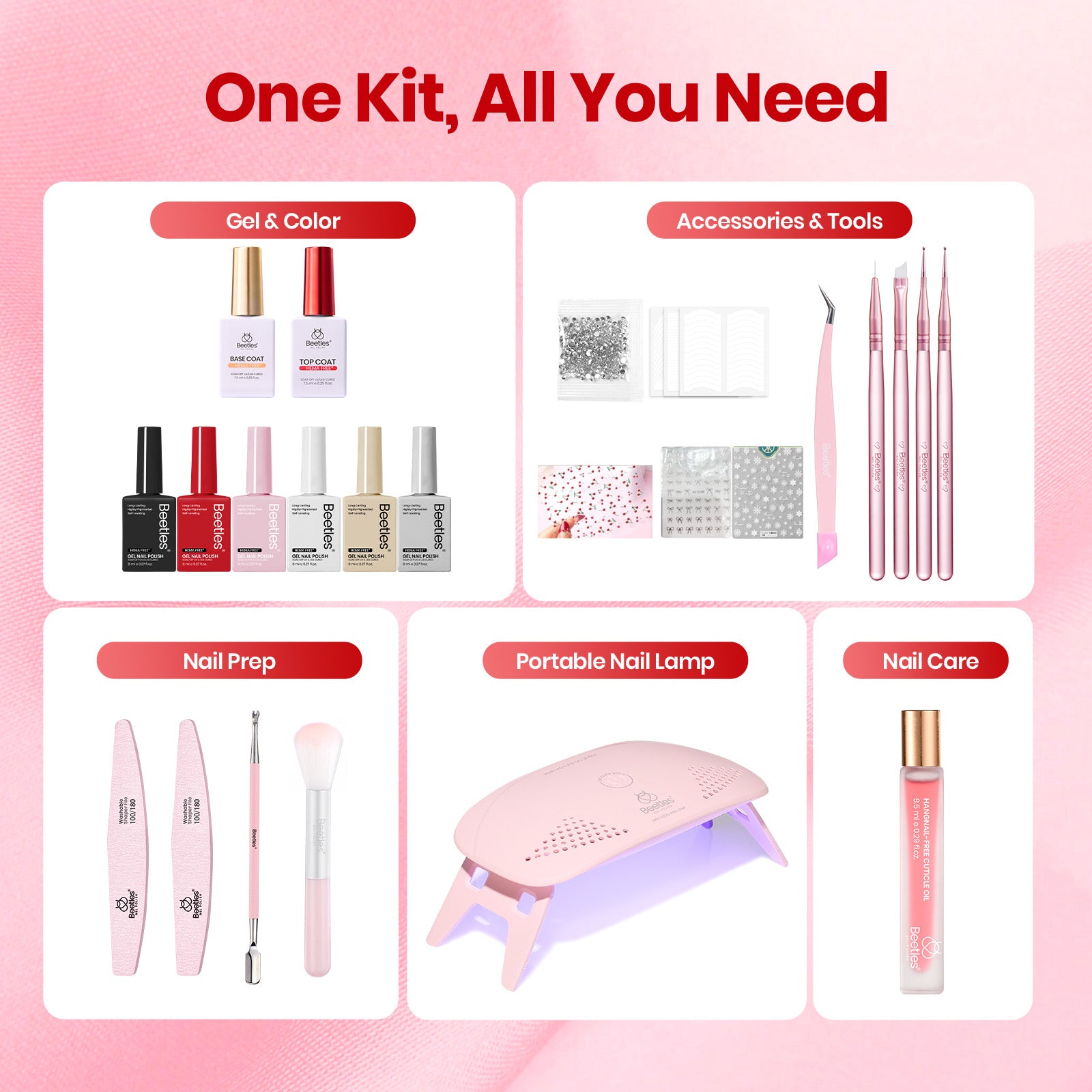 Beetles Stay Shining Timeless Charm HEMA-FREE TPO FREE Gel Nail Kit with UV Light, DIY Salon-Quality at Home
