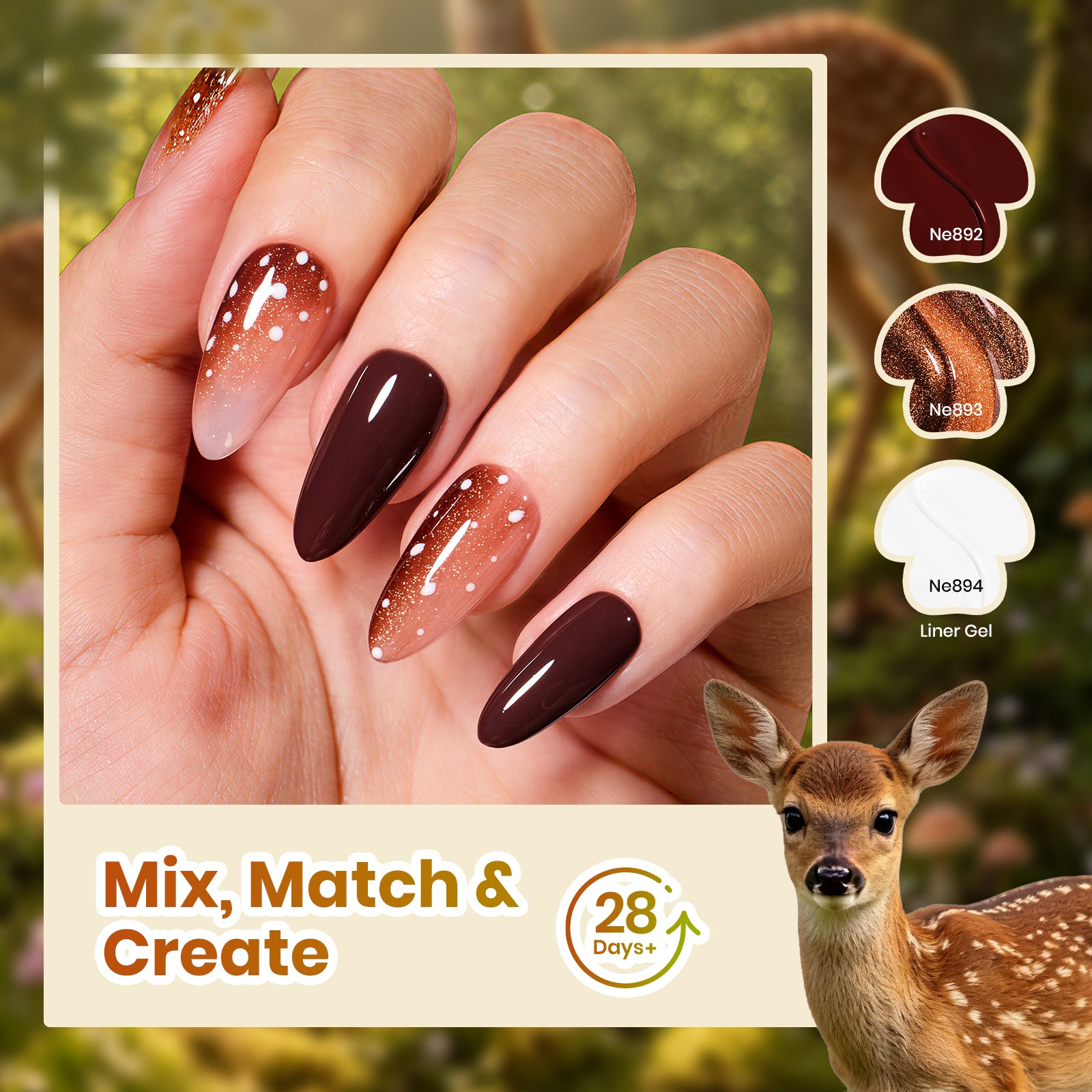 Beetles Deerwood Tale Green Brown Gel Nail Polish Set Cat Eye Glitter with Liner Gel
