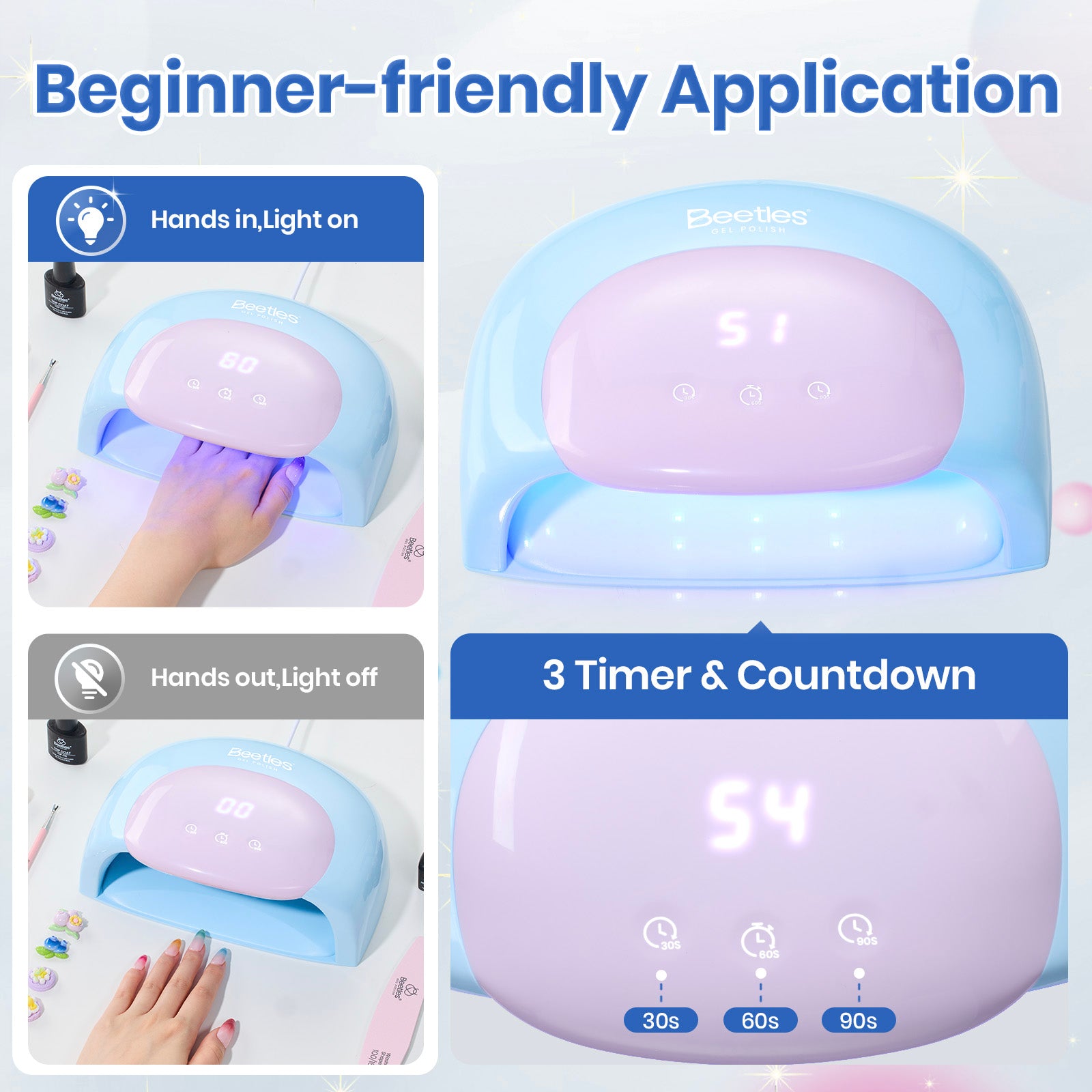 Beetles Candy Blue UV Nail Lamp Digital Display 3 Timer Gel Nail Light