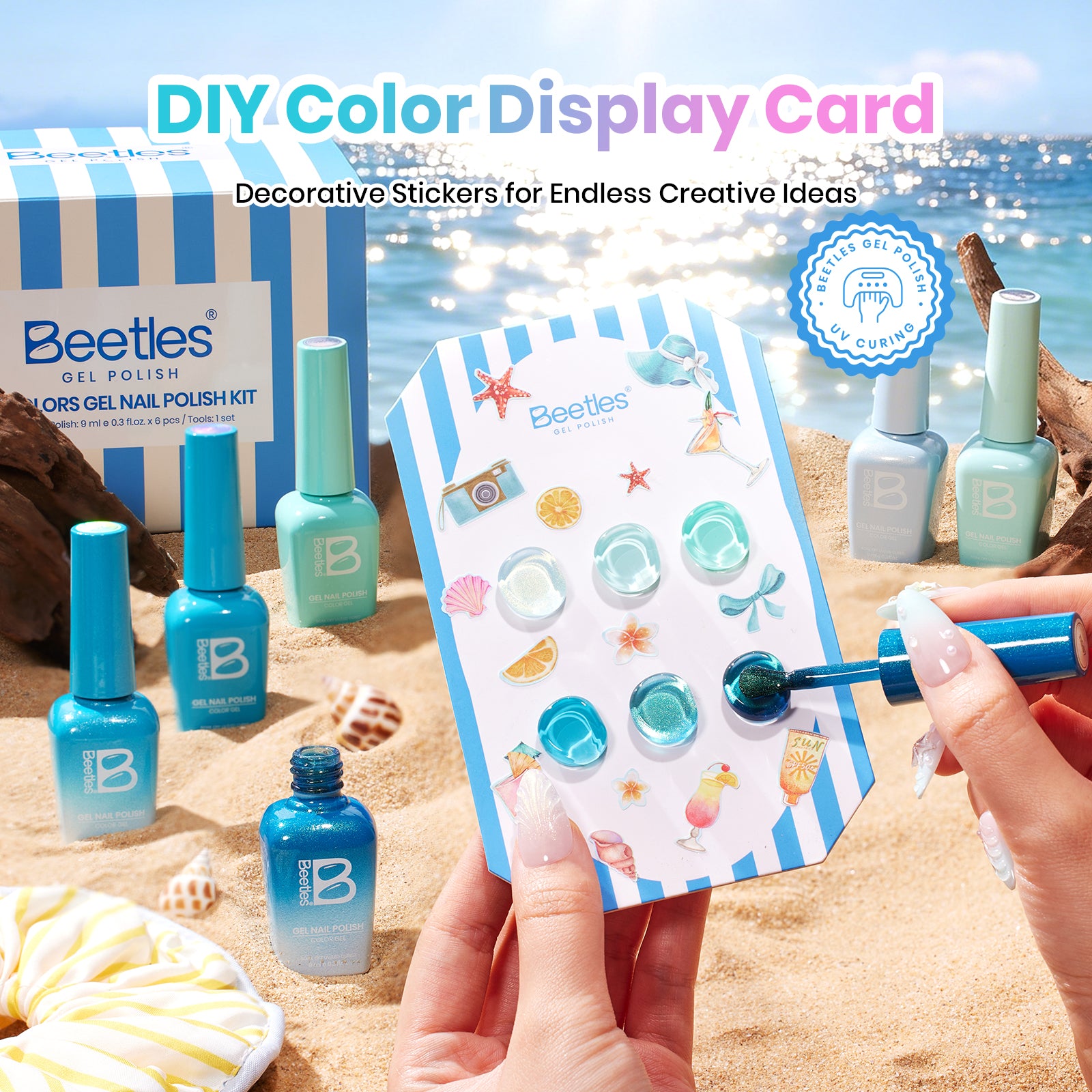 Beetles Summer Voyage - Shore Light Blue Cat Eye Gel Summer Nails 6 Colors Gel Polish Set 9ml
