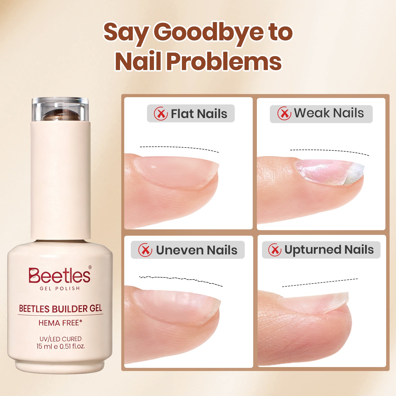 Beetles Builder Gel Nail Kit HEMA & TPO-Free, Cocoa Muse Brown with Nail Art Brush, 8 in 1 for Building Strengthening & Extension, Beginner Friendly DIY Salon at Home, UV LED Lamp Needed