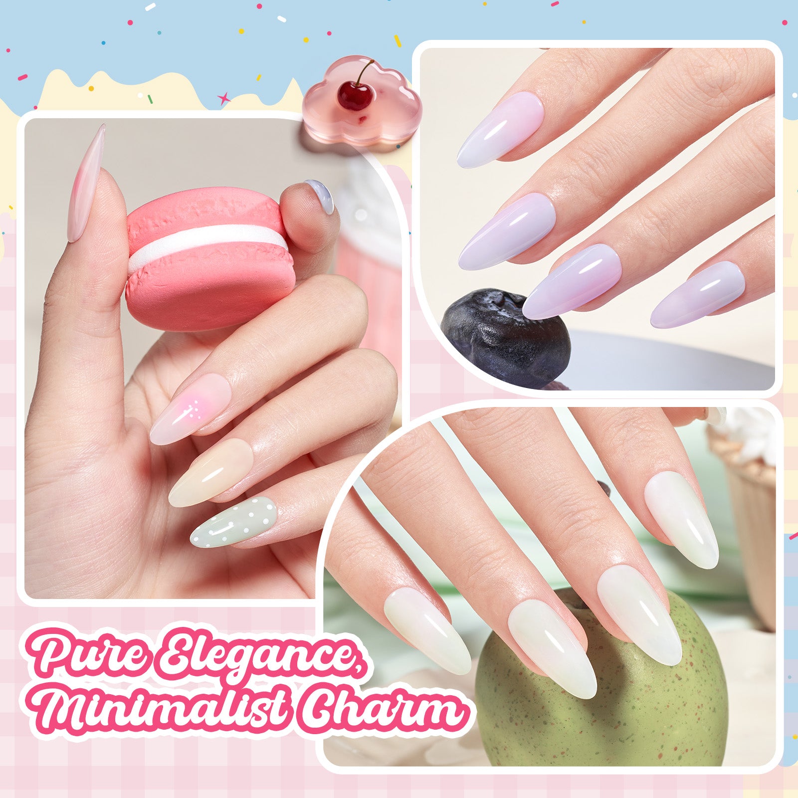Pastel Fruity Milk Jelly Gel Whip 6 Colors Summer Nails Macaron Shimmer Glitter Gel Polish