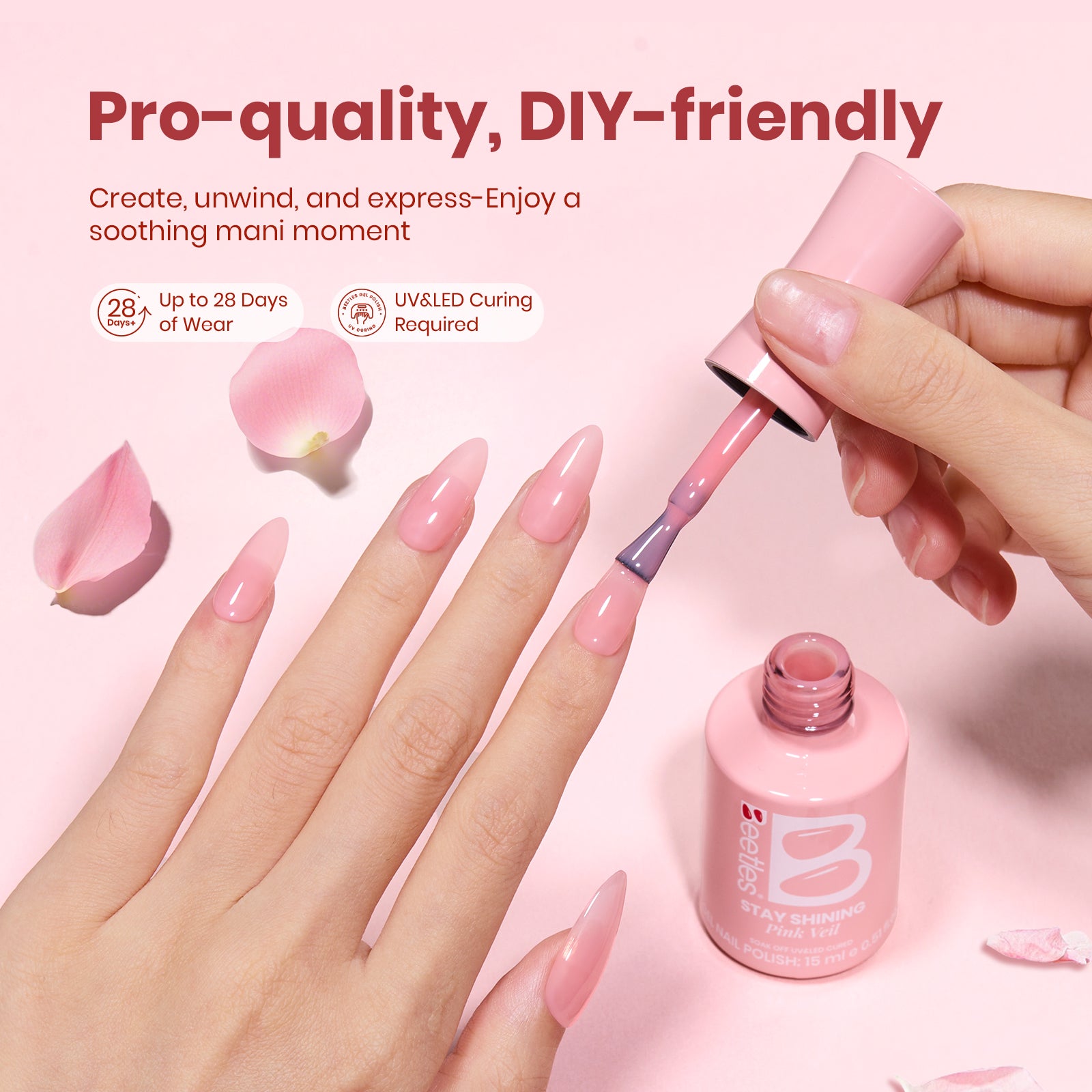 Beetles Stay Shining Collection Salon-Quality Gel Nail Polish - 15ml of Pink Veil