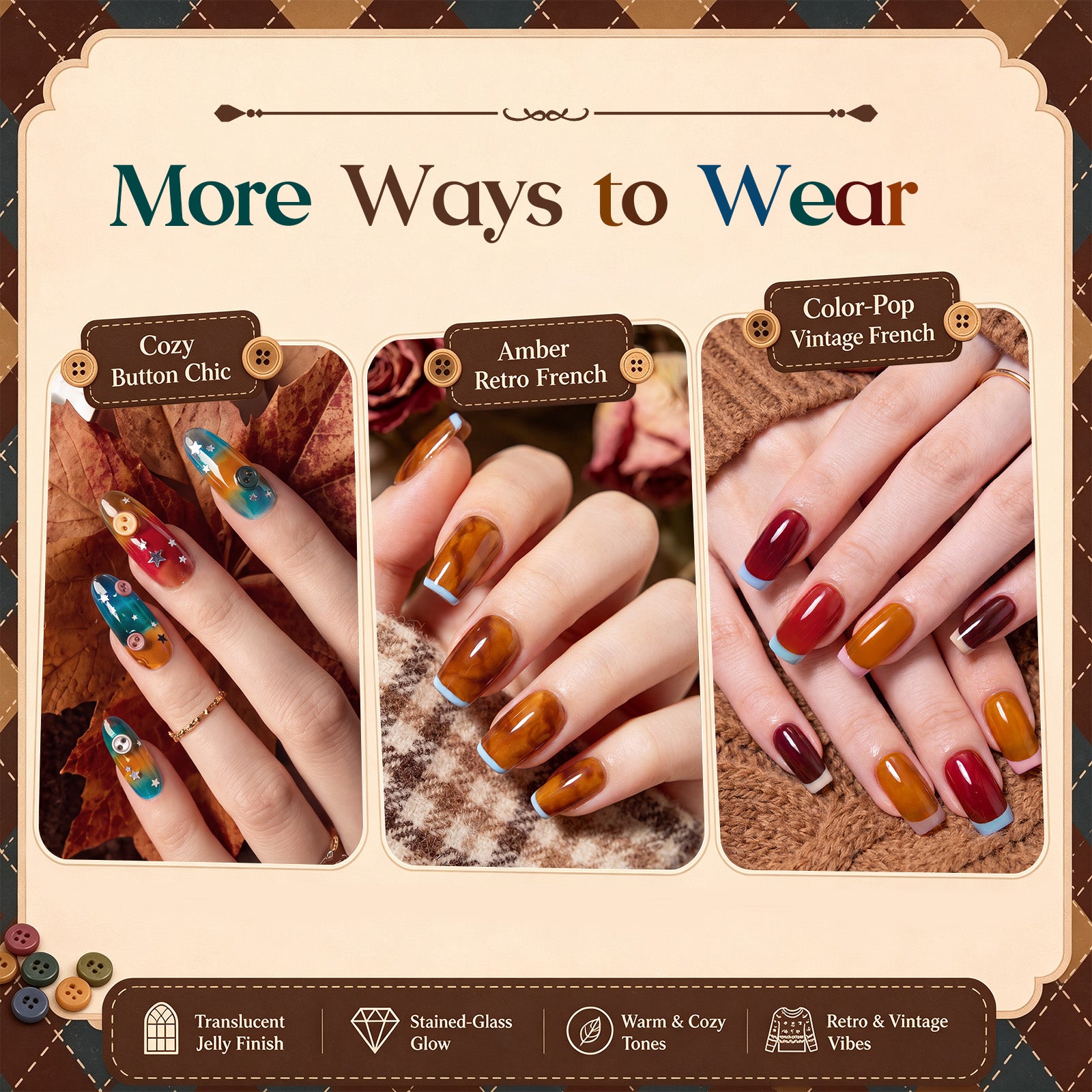 Beetles Fall Nails Season - Retro Glaze 6 Colors Jelly Gel Polish Set Fall Winter Nails 9ML
