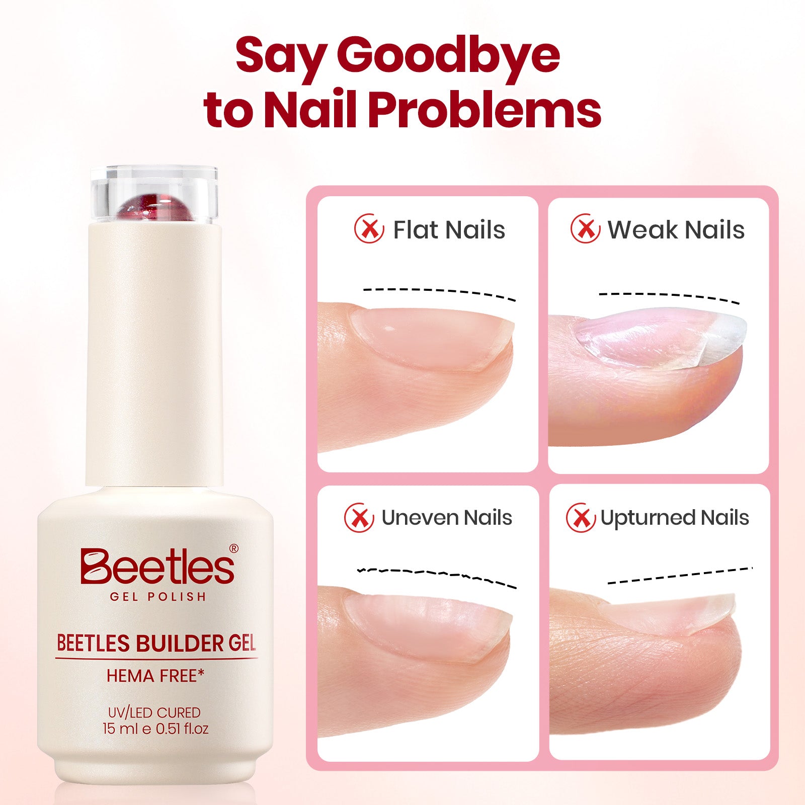Beetles Builder Gel Nail Kit HEMA & TPO-Free, Cherry Noir Deep Wine Red with Nail Art Brush, 8 in 1 for Building Strengthening & Extension, Beginner Friendly DIY Salon at Home, UV LED Lamp Needed