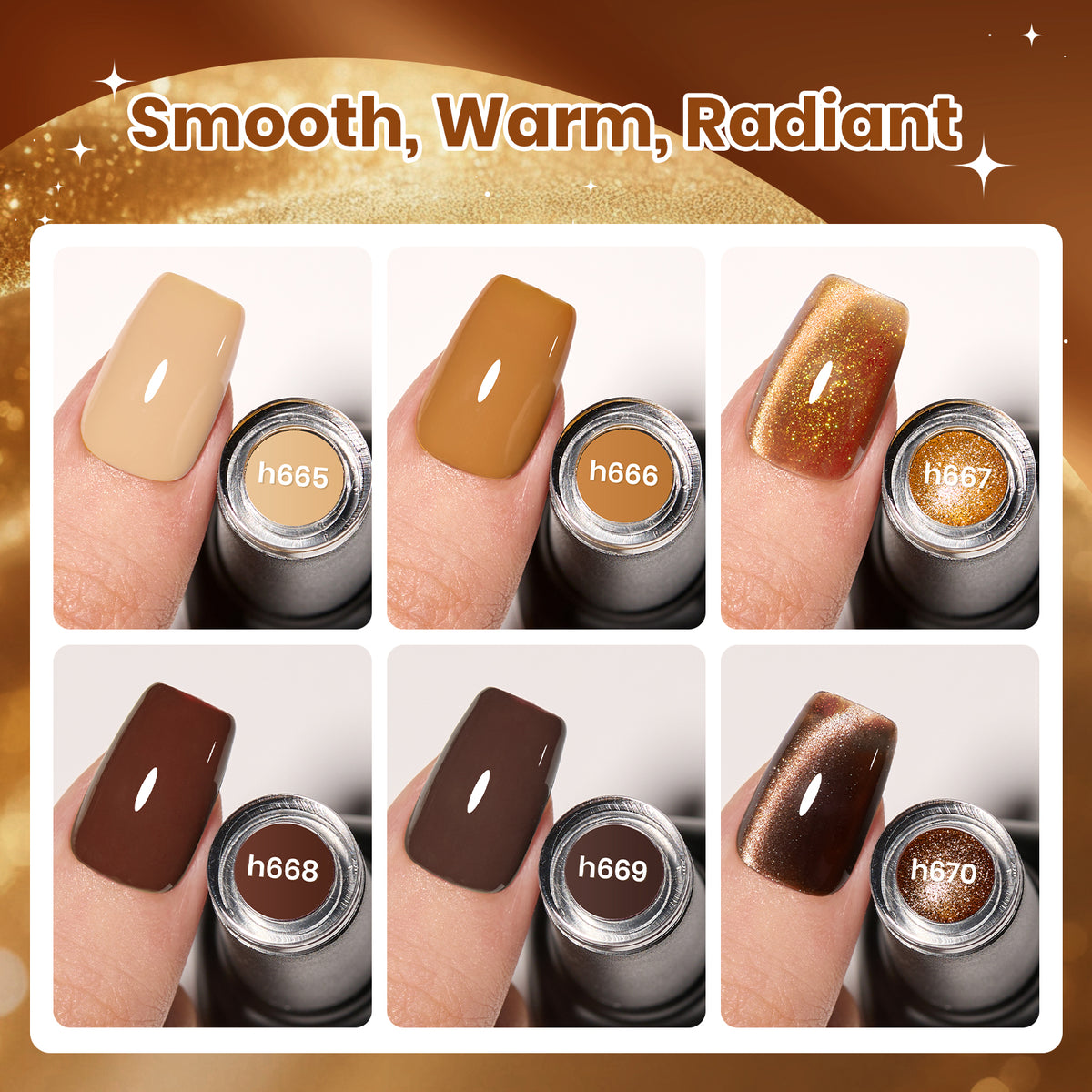 Beetles Toffee Gleam 6 Colors Brown Gel Polish Set Cat Eye Fall Winter Nails 7.5ML Each