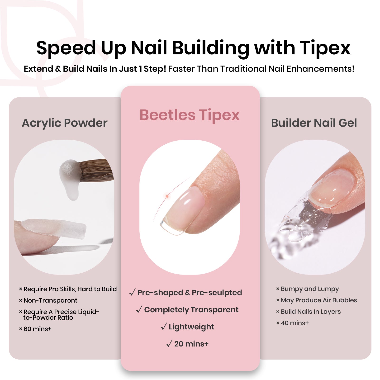 Beetles Pro Tipex Instant Apex Nail Tips, XS Square 512pcs, Thicker Strong Acrylic Tips for DIY Salon-look Extensions