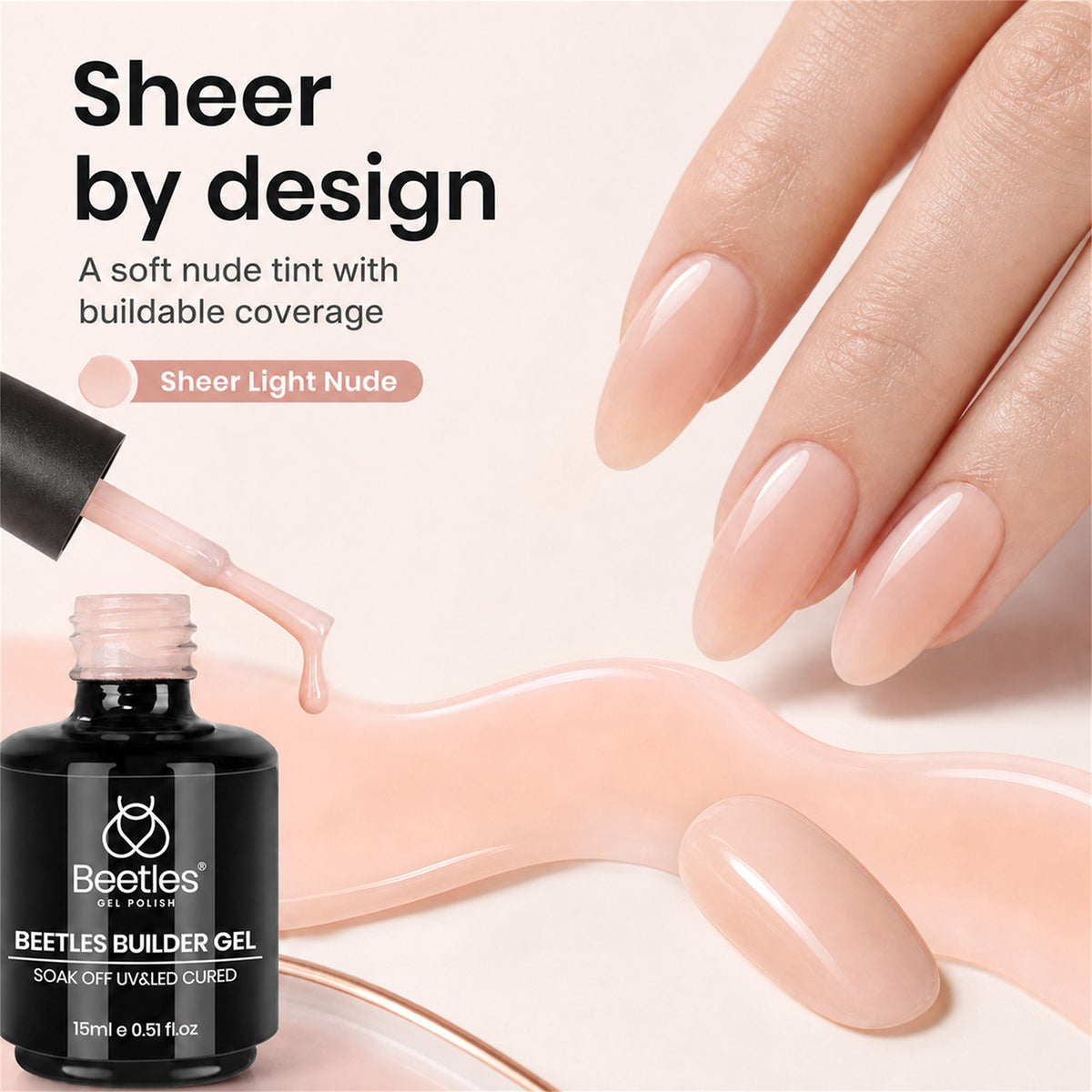 Beetles Builder Gel for Nails,8 in 1 Jelly Nude Color for Building Instant Apex Extension & Strengthener, Friendly for Beginner Women DIY Nail at Home, UV & LED Lamp Needed