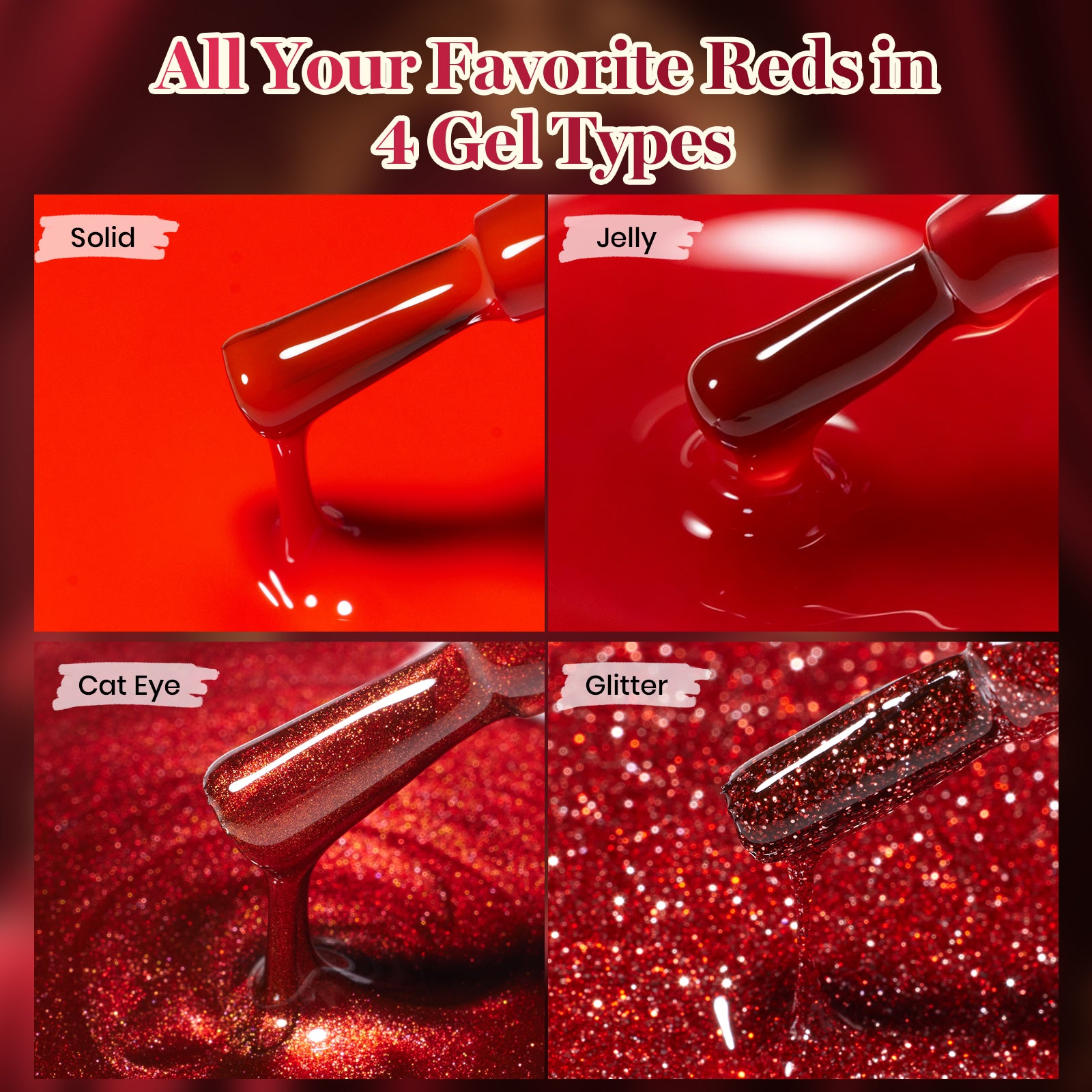 Beetles Burgundy Dream Red 20 Colors Gel Nail Polish Set Jelly Glitter Cat Eye Solid Color Halloween Nails 7.5ml Each