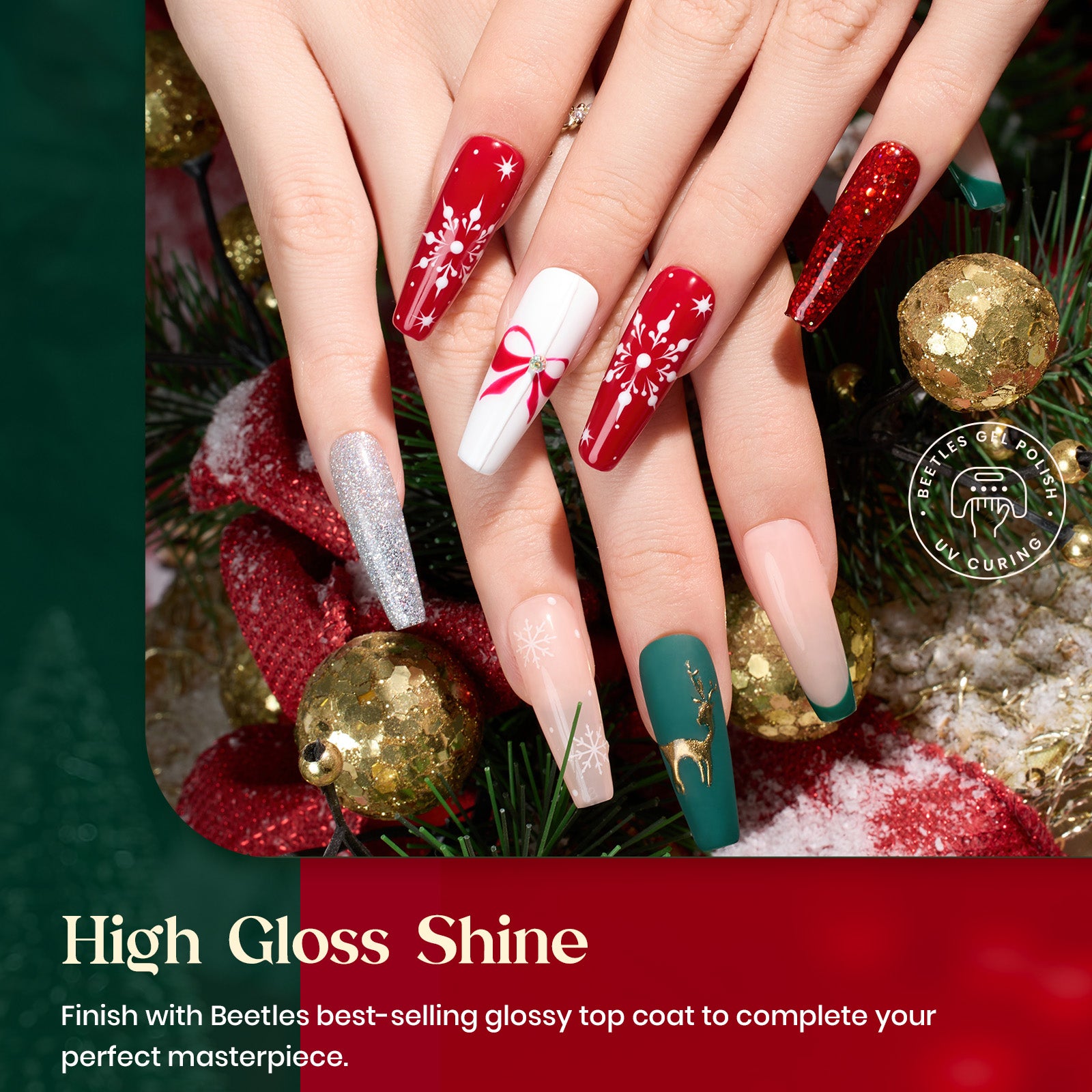 Beetles Stay Shining Under the Mistletoe HEMA-FREE TPO FREE Gel Nail Kit with UV Light, DIY Salon-Quality at Home