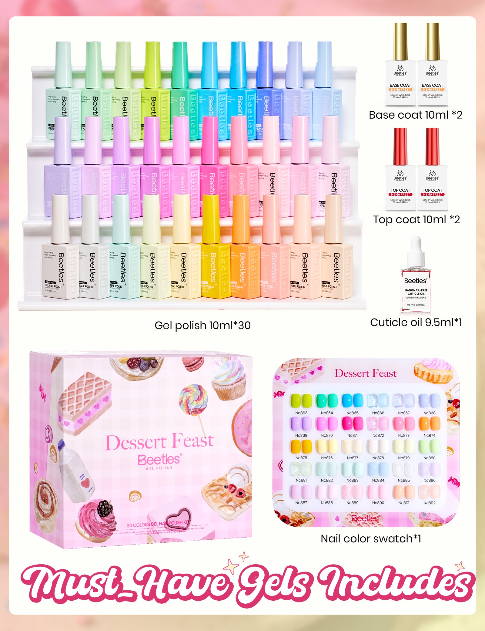 Beetles Stay Shining Dessert Feast HEMA Free TPO Free Spring Gel Polish Box 30 Colors 10ml