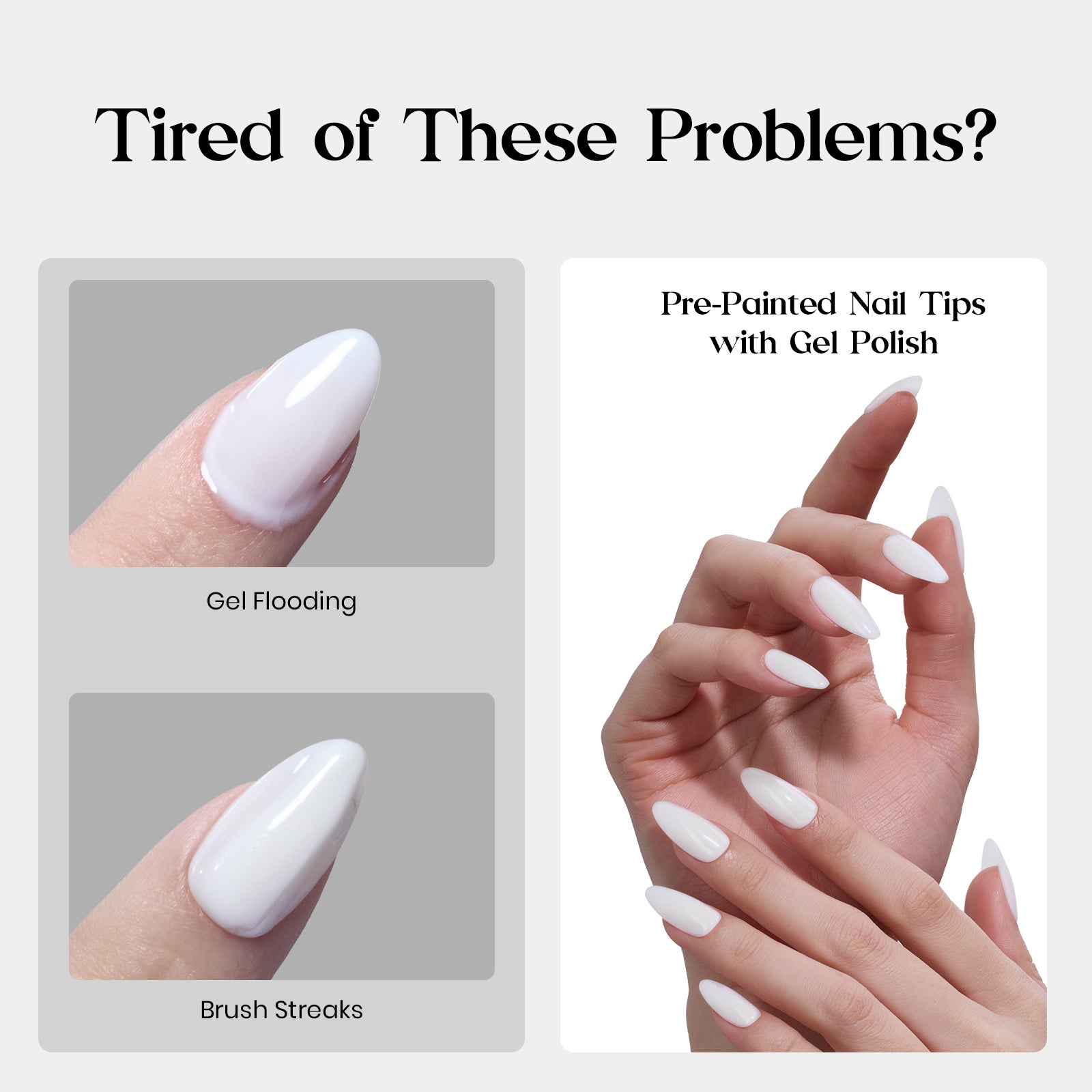 Beetles Natural Milky Nail Tips - Milky White Medium Almond 16 sizes*5