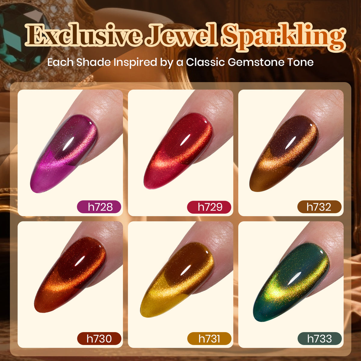 Beetles Vintage Jewel Halloween 6 Colors Cat Eye Gel Polish Set Fall Nails