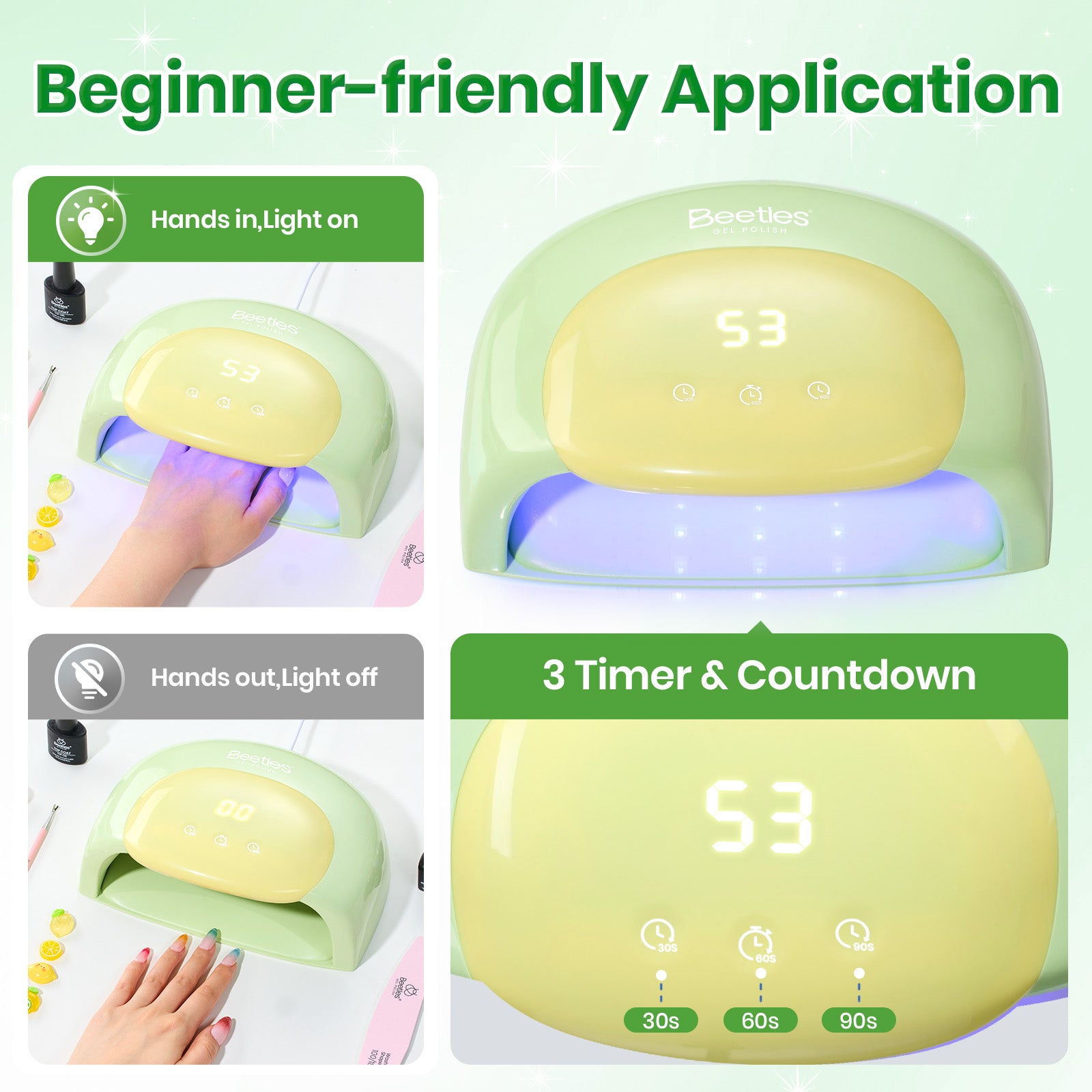Beetles Candy Green UV Nail Lamp Digital Display 3 Timer Gel Nail Light