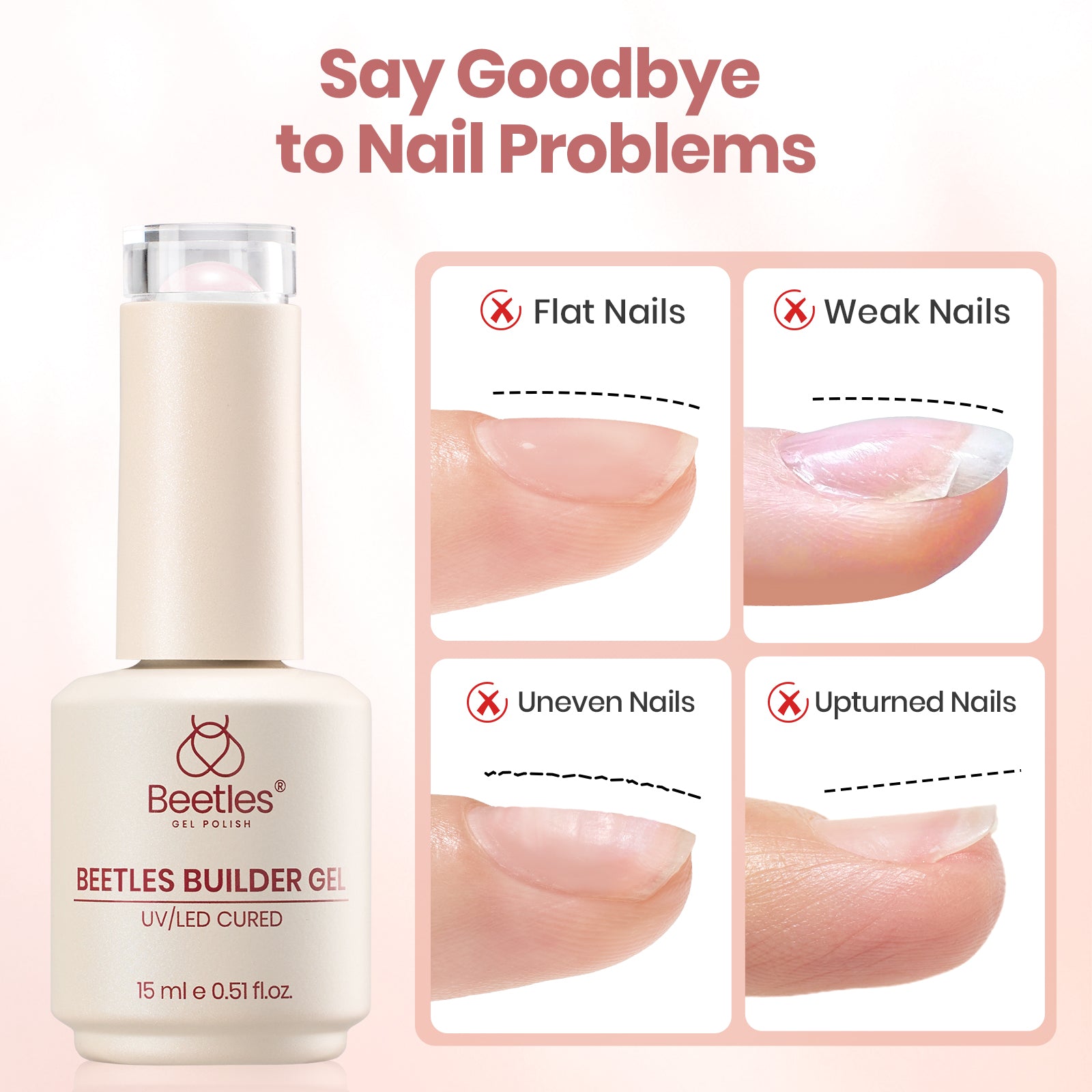 Beetles Builder Gel Nail Kit HEMA & TPO-Free, Muted Nude Pink with Nail Art Brush, 8 in 1 for Building Strengthening & Extension, Beginner Friendly DIY Salon at Home, UV LED Lamp Needed