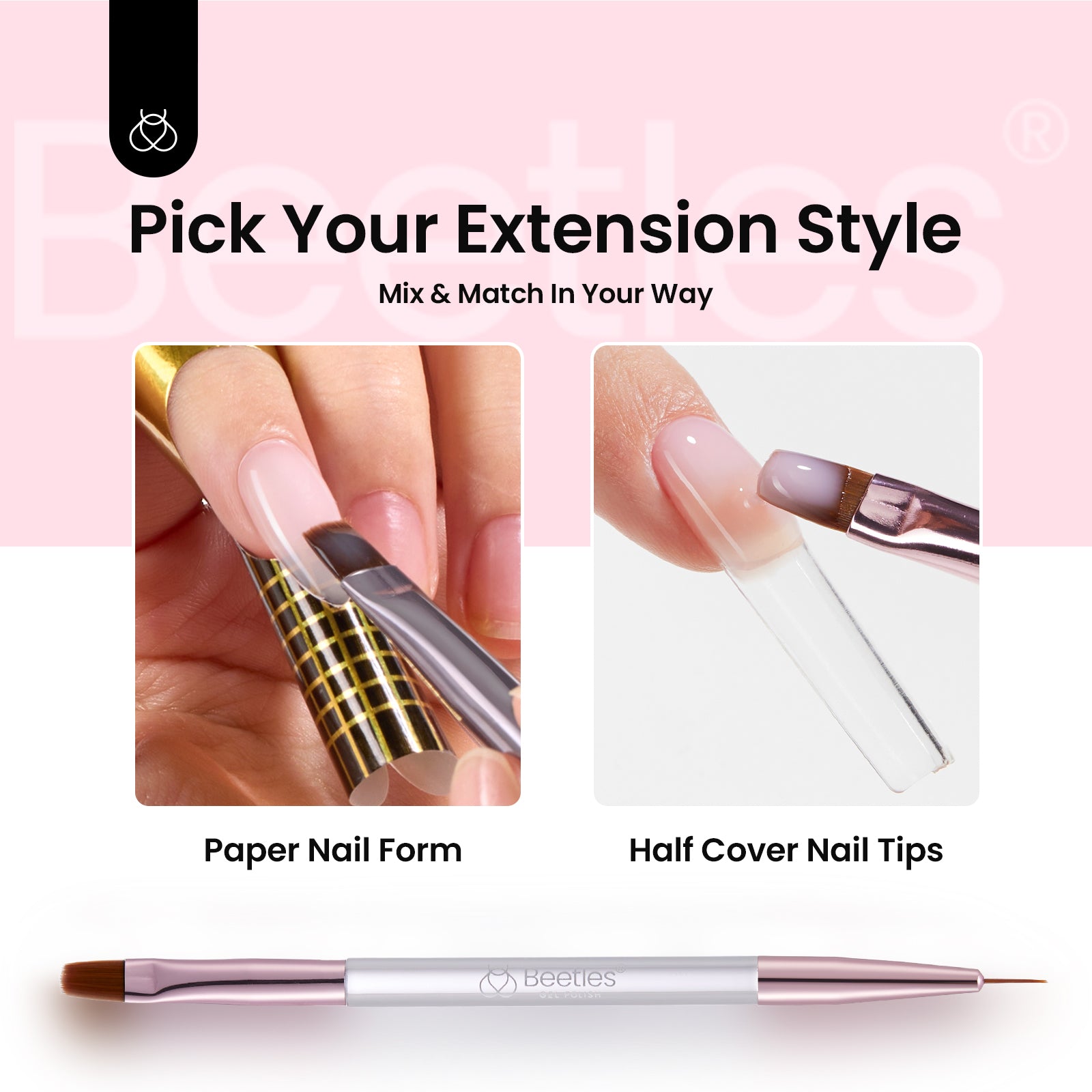 Beetles Builder Gel for Nails, 9 in 1 High Hardness Clear Jelly Glitter Sculpted Gel with Nail Forms Nail Tips Nail Glue Nail Pen Nail Scissors Top Base Coat Nail Extension Kit for Manicurist Women