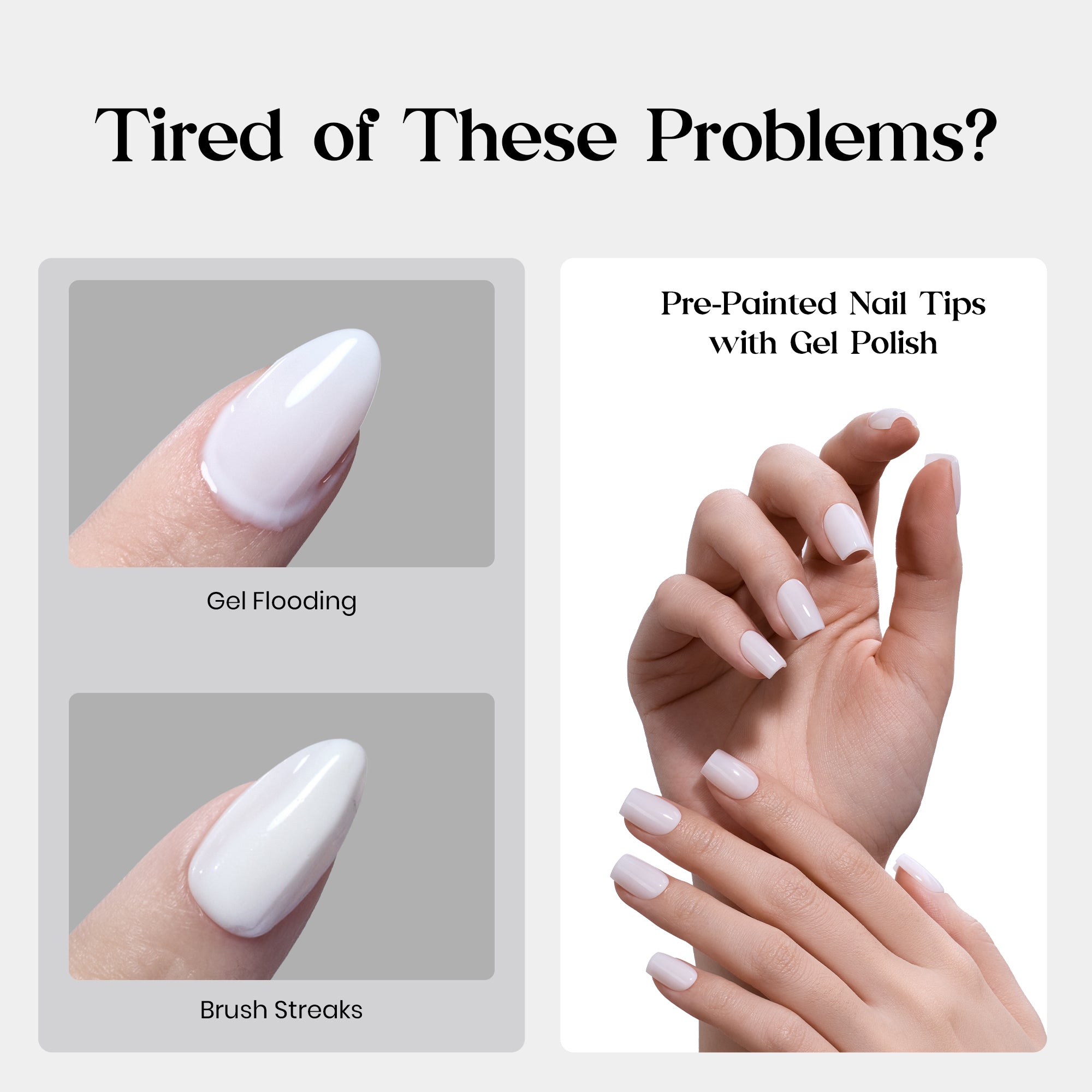 Beetles Natural Milky Nail Tips - Milky White Short Square 15 sizes*5