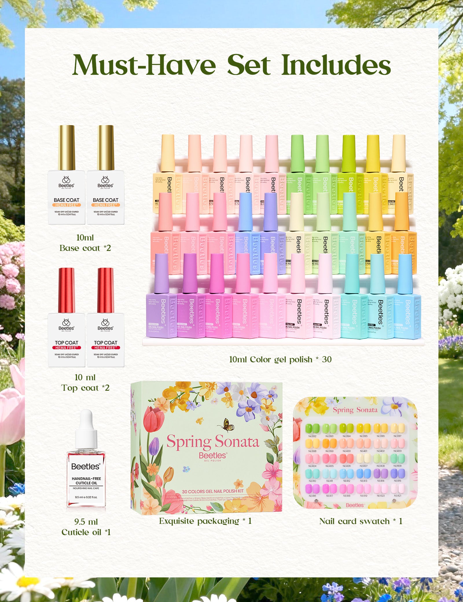 Beetles Stay Shining Spring Sonata HEMA Free TPO Free  Gel Polish Box 30 Colors 15ml
