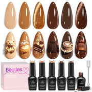 Beetles Toffee Gleam 6 Colors Brown Gel Polish Set Cat Eye Fall Winter Nails 7.5ML Each