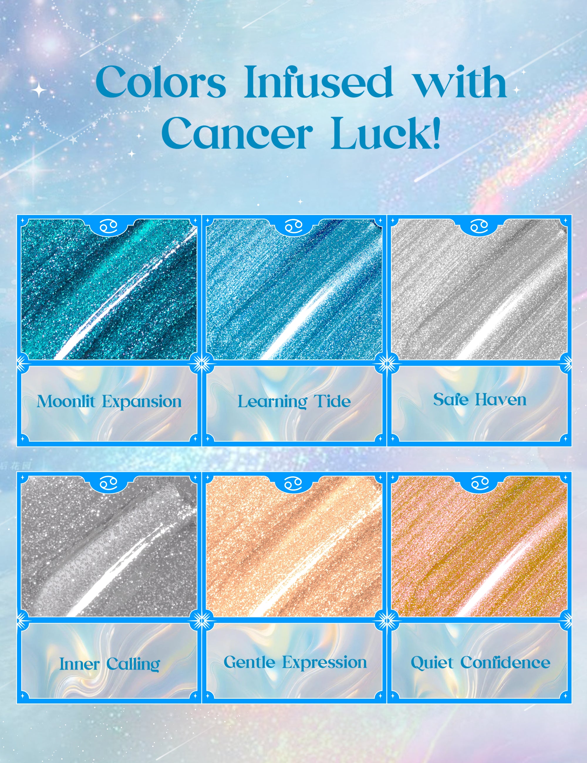 Beetles Lucky Box Cancer Zodiac Sign Gel Nail Polish Kit - Summer Nails 6 Colors(06.21-07.22)