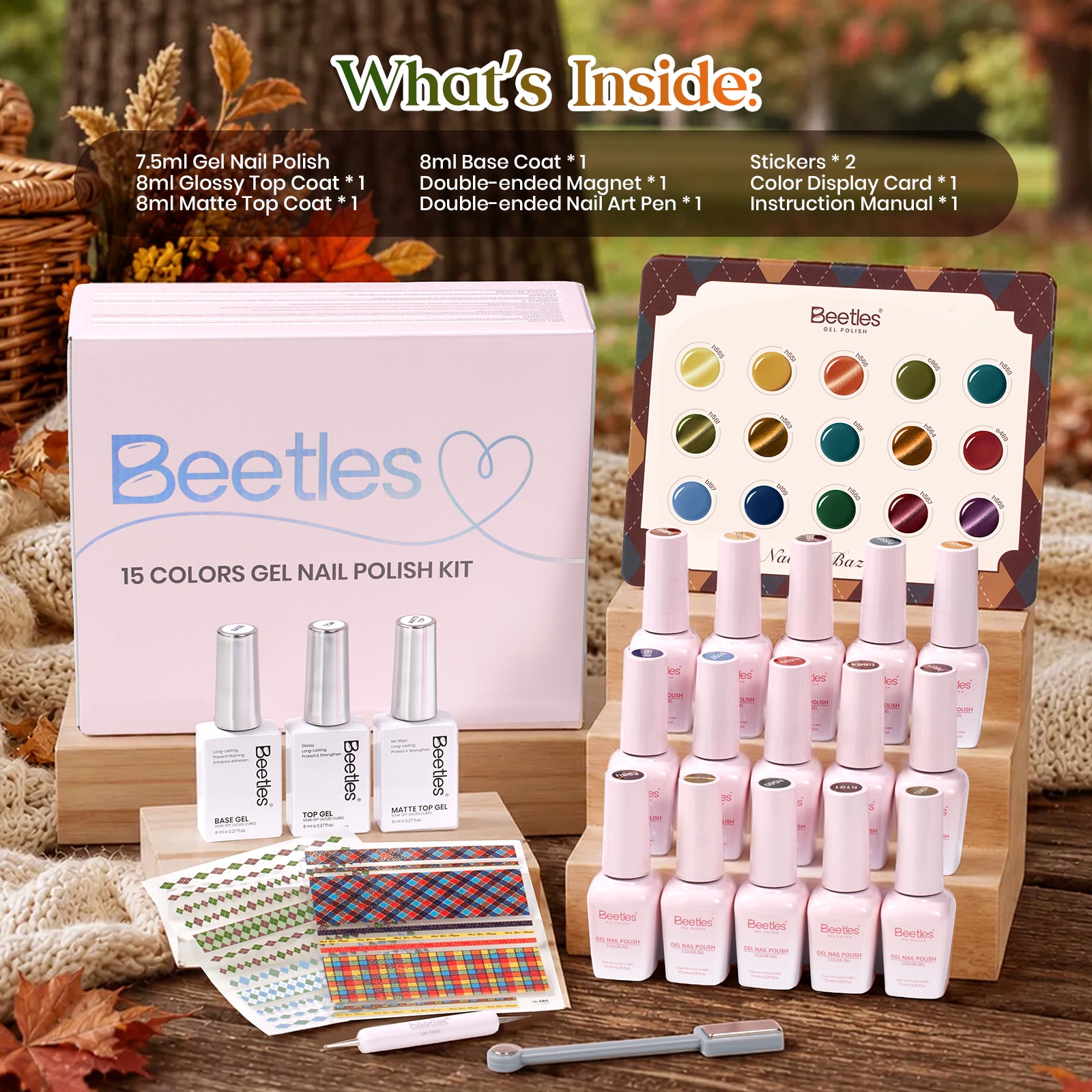 Beetles Nature Bazaar 15 Colors Cat Eye Gel Polish Set Fall Nails 7.5ml/Each