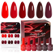 Beetles Burgundy Night  6 Red Wine Colors Gel Nail Polish Set 15ML HEMA-Free and TPO-Free