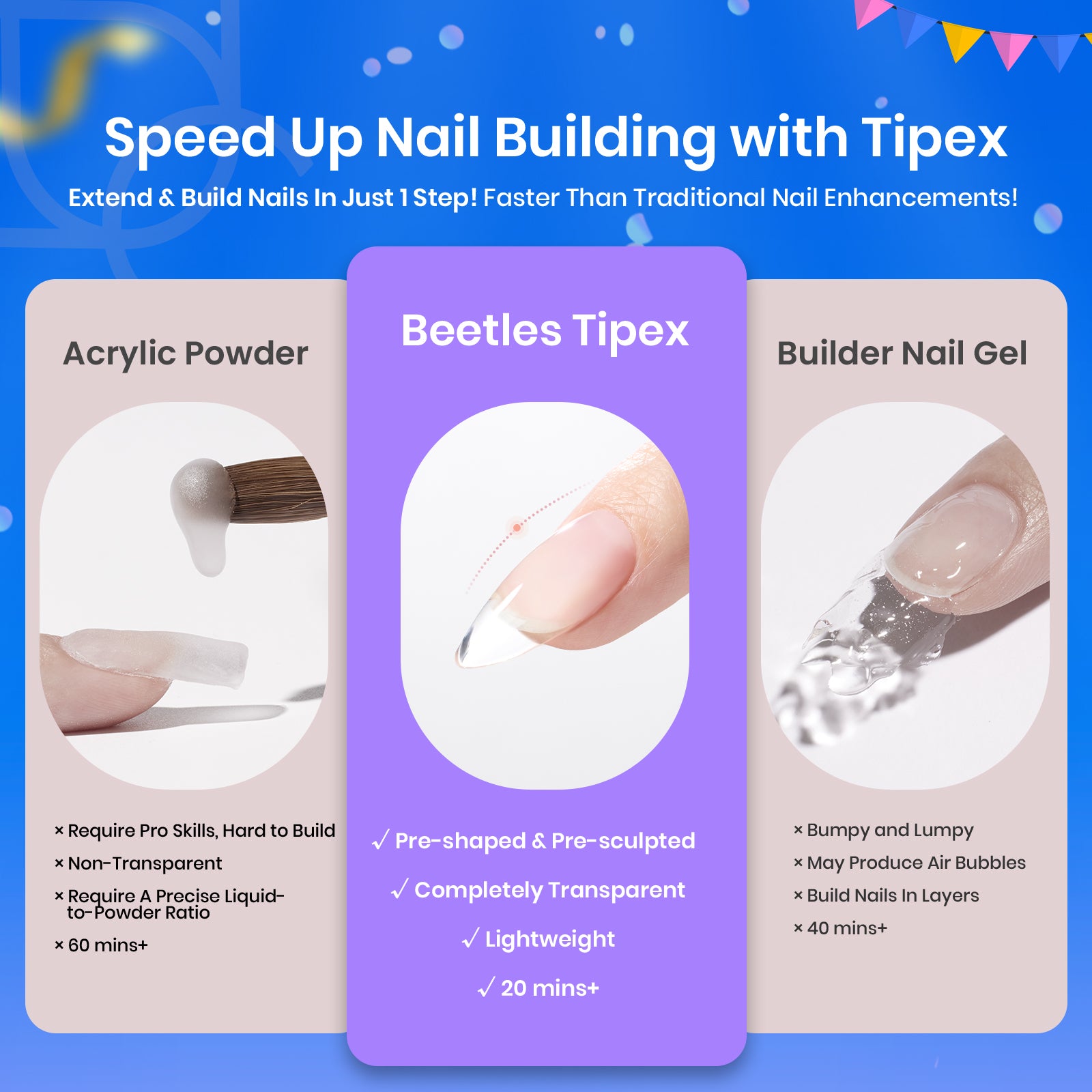 Beetles Pro Tipex Instant Apex Nail Tips, Medium Almond 512pcs, Thicker Strong Acrylic Tips for DIY Salon-look Extensions